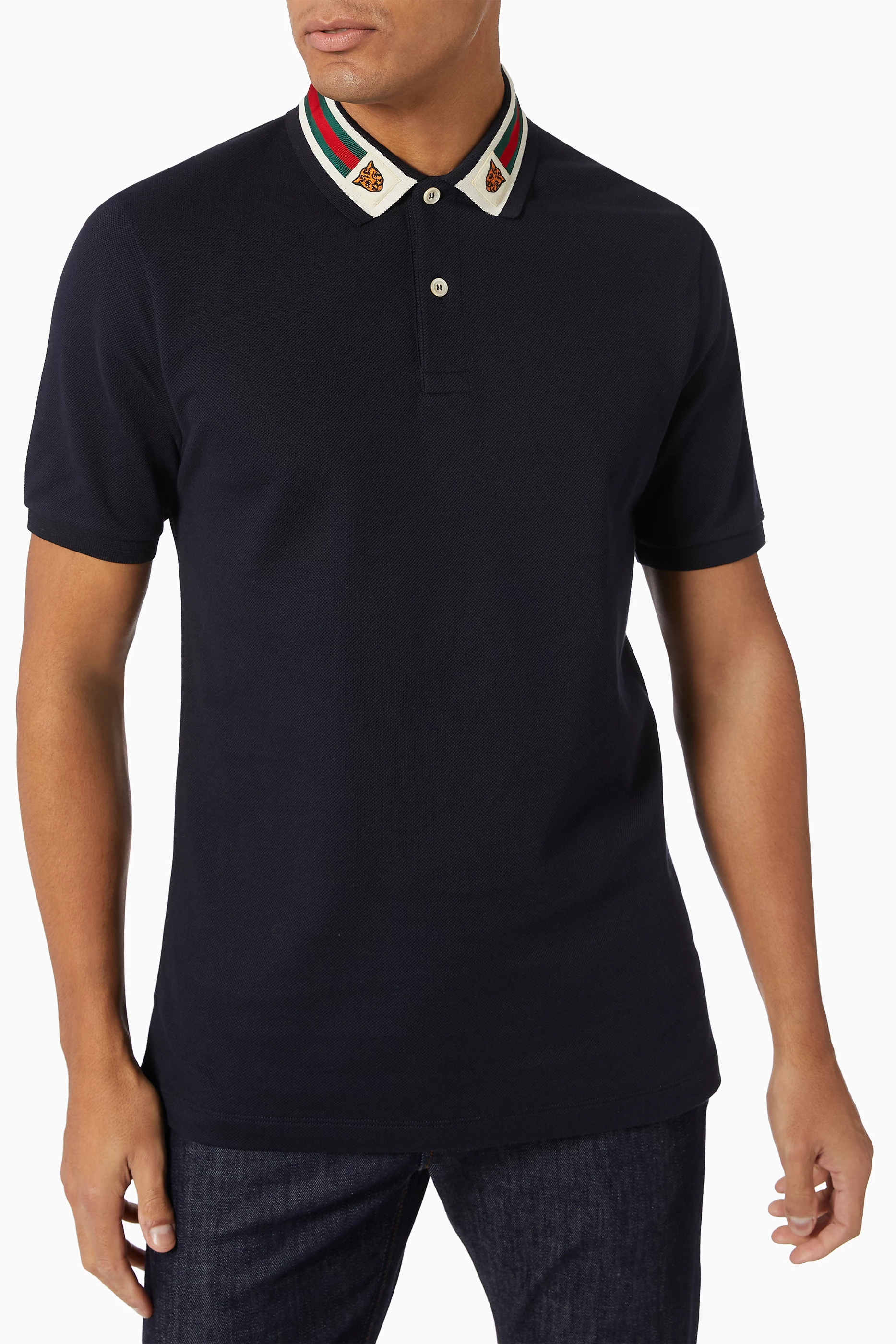 Gucci cotton polo with sales web and feline head