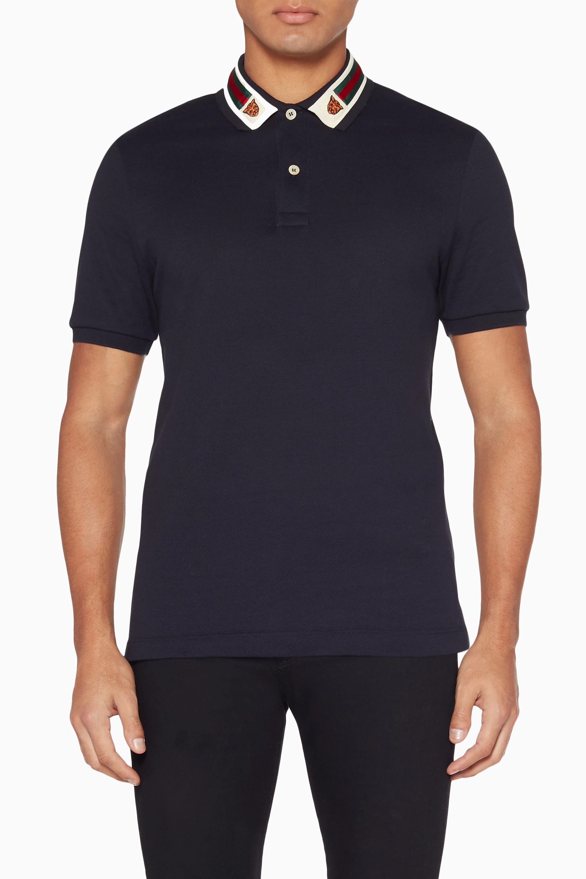 Gucci cotton polo with sale web and feline head
