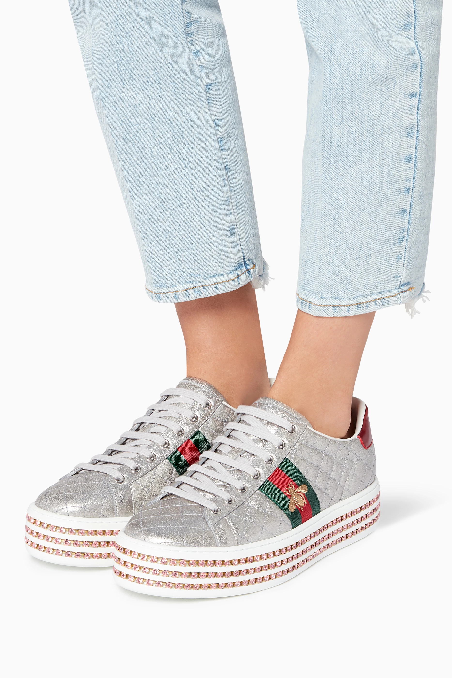 Gucci silver discount ace sneakers