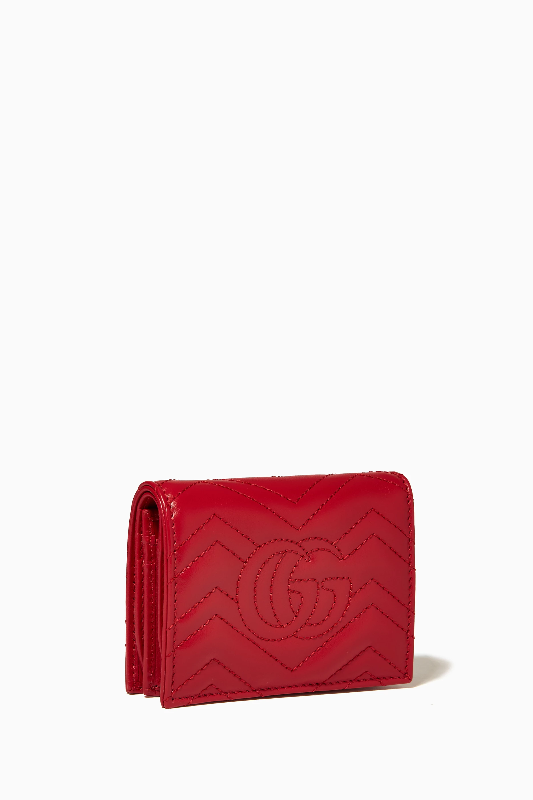 Buy Gucci Red GG Marmont Card Case Wallet in Matelass Leather for