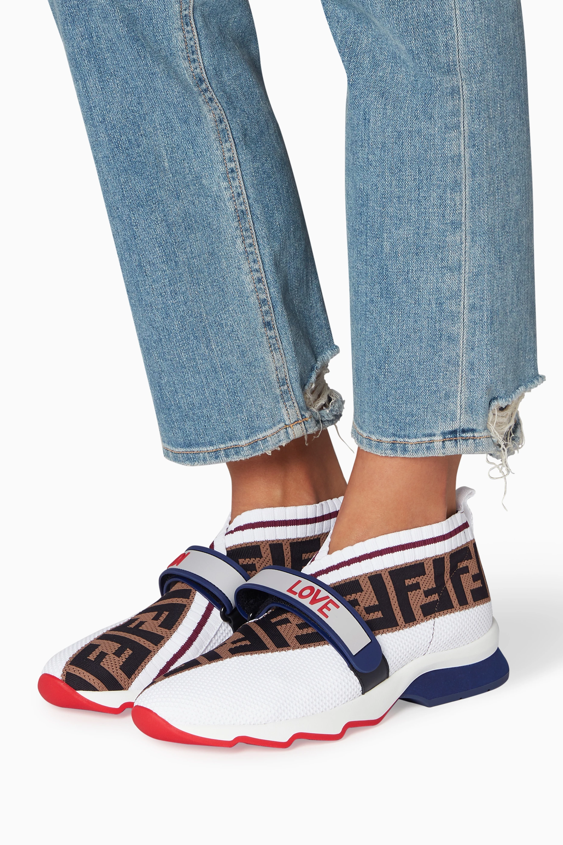 Buy Fendi White White Rockoko Velcro Strap Sneakers for Women in