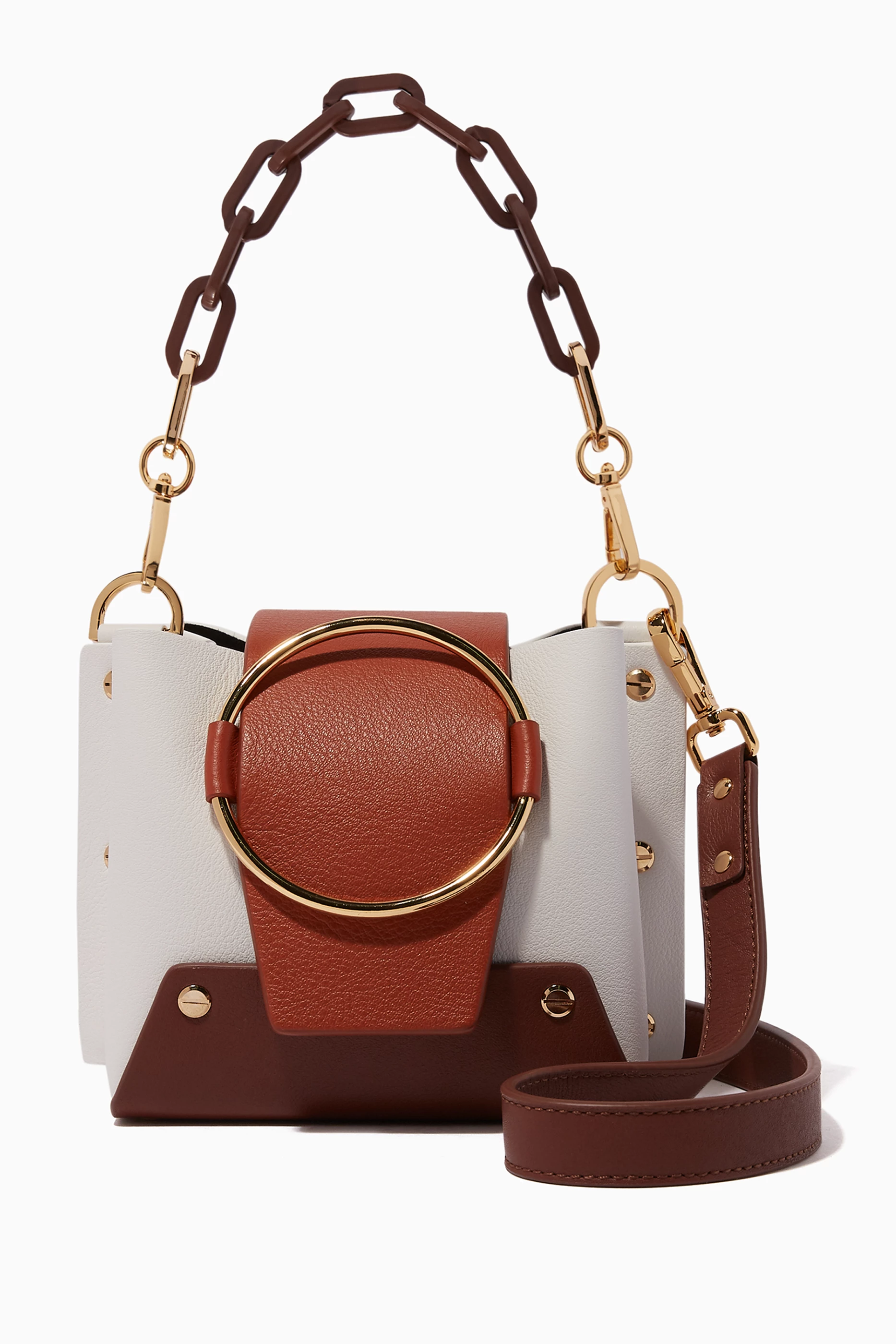 Buy YUZEFI Brown White Mini Delila Bucket Bag for Women in Saudi