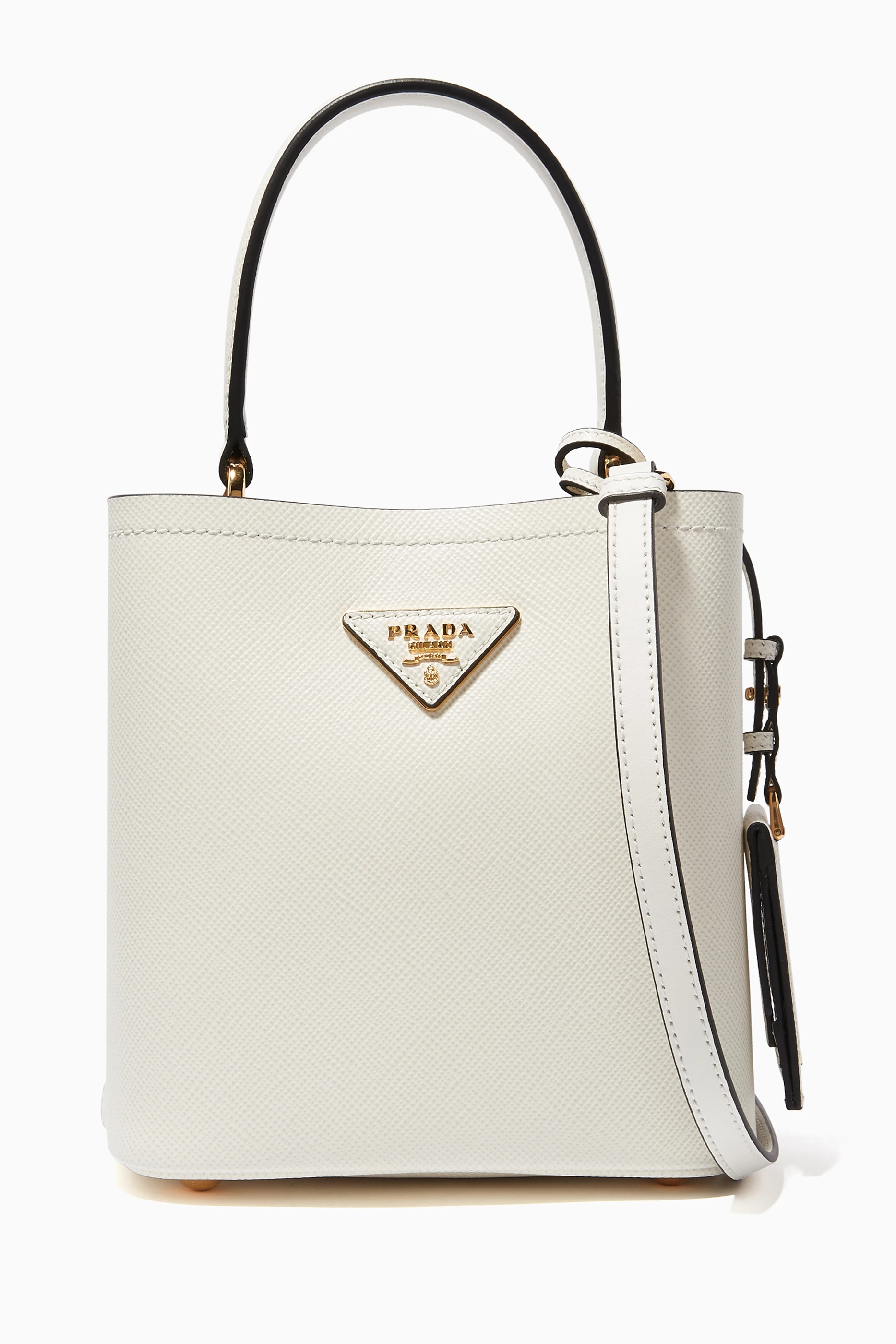 Buy Prada White Panier Small Saffiano Leather Bucket Bag for Women