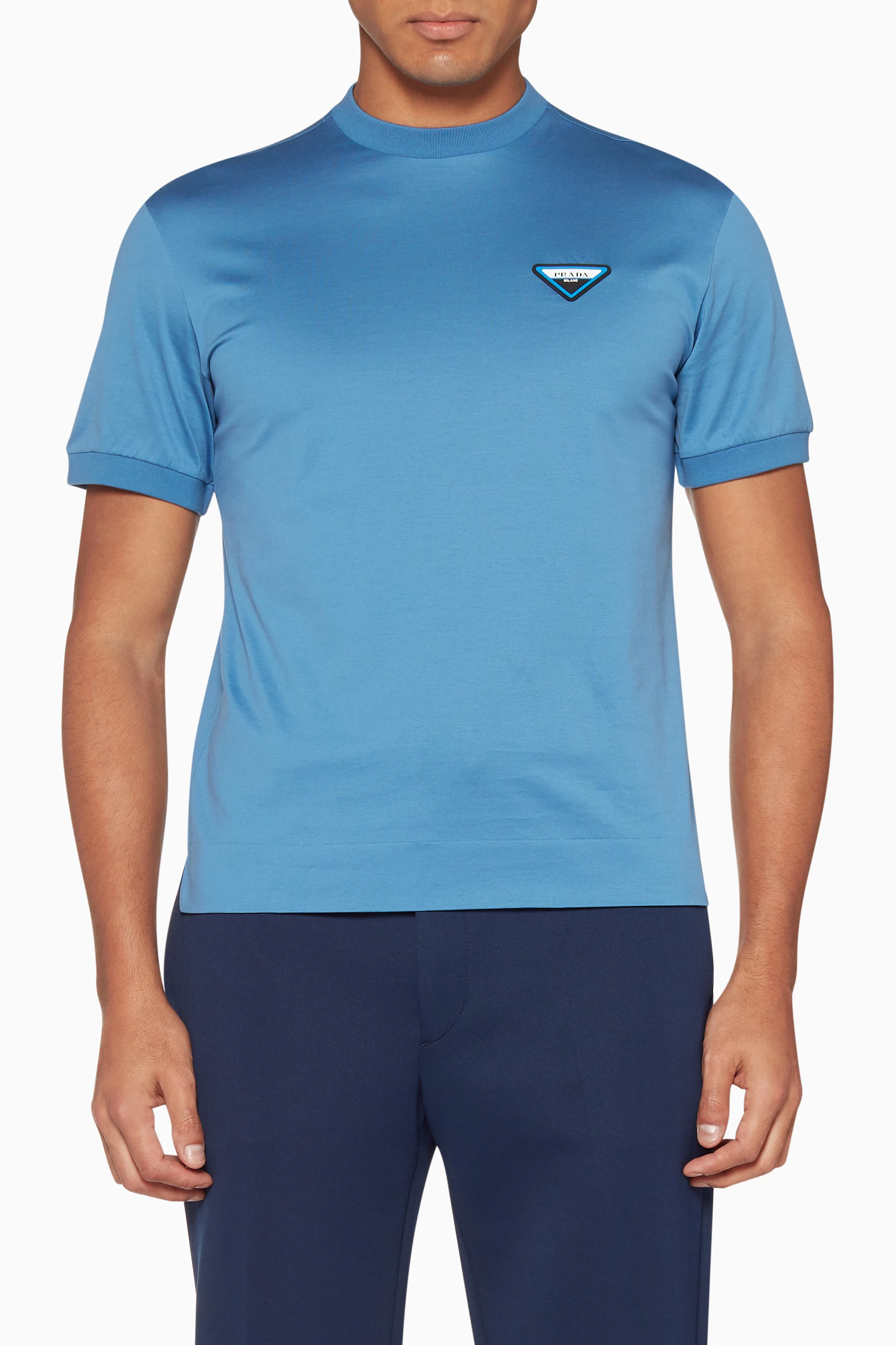 Shop Prada Blue Light Blue Triangle Logo T-Shirt for MEN | Ounass Saudi  Arabia