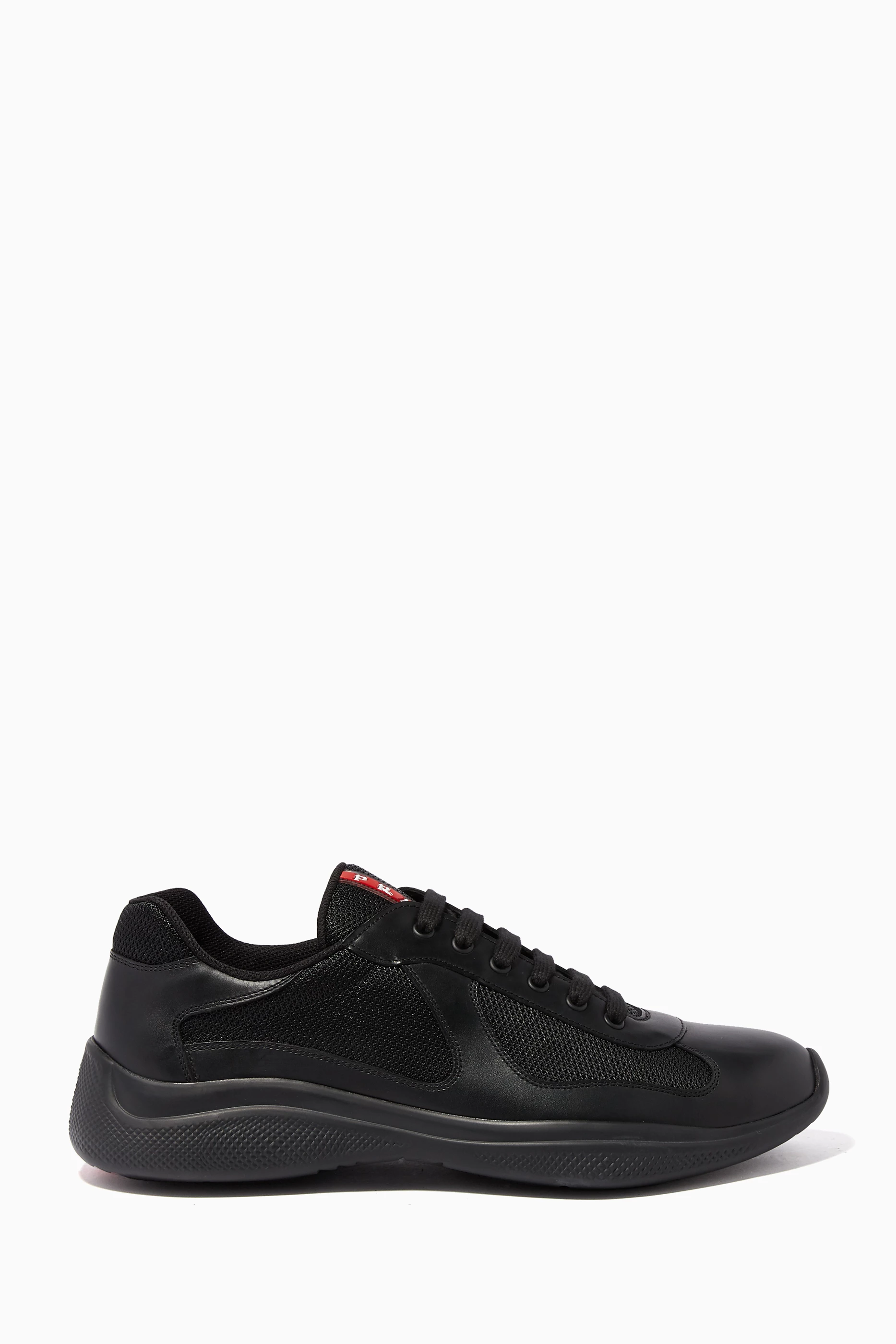 Buy Prada Black Black America s Cup Leather Knit Sneakers for