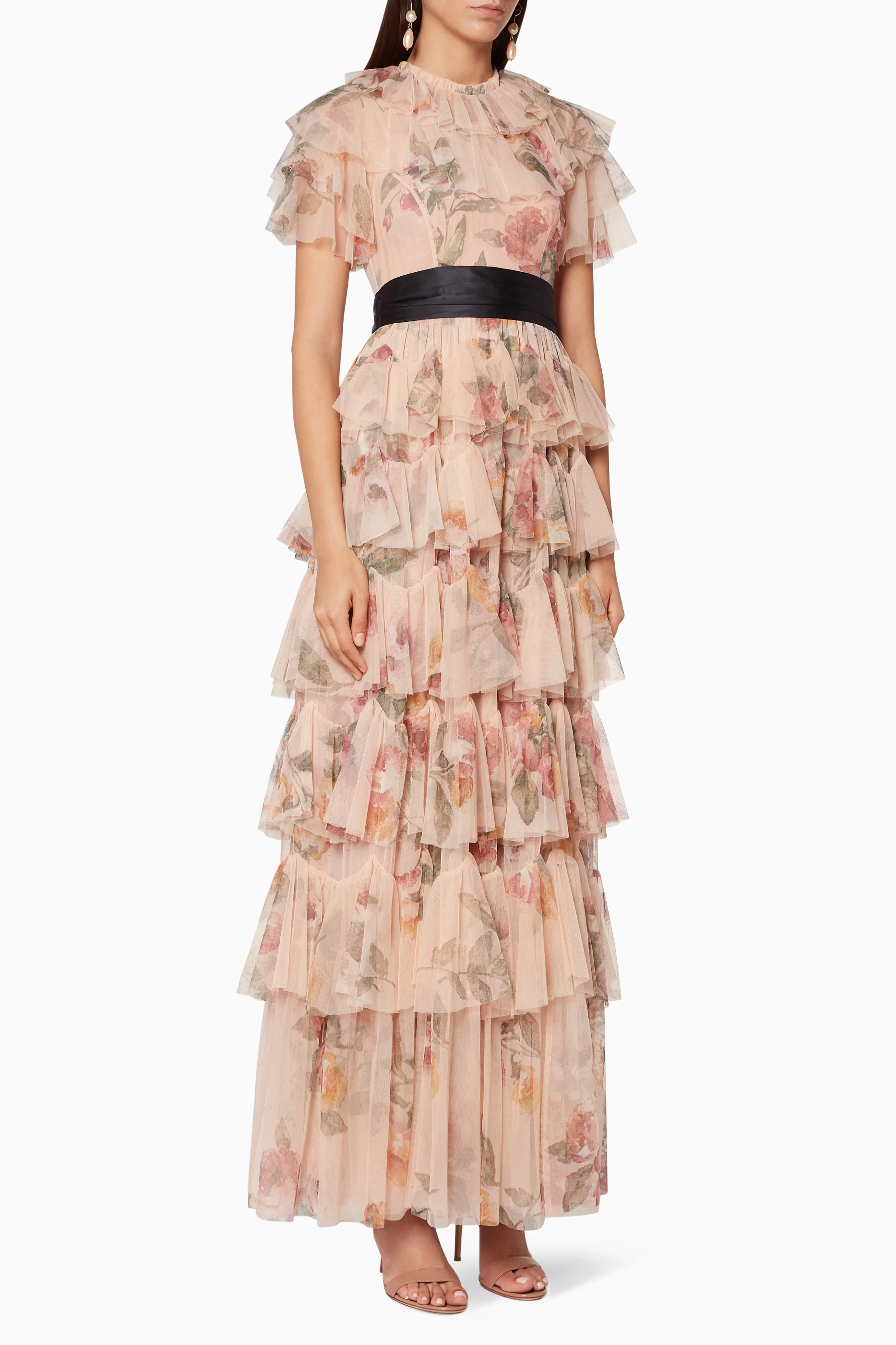 Needle & thread tiered floral maxi dress with contrast hotsell waistband in rose quartz