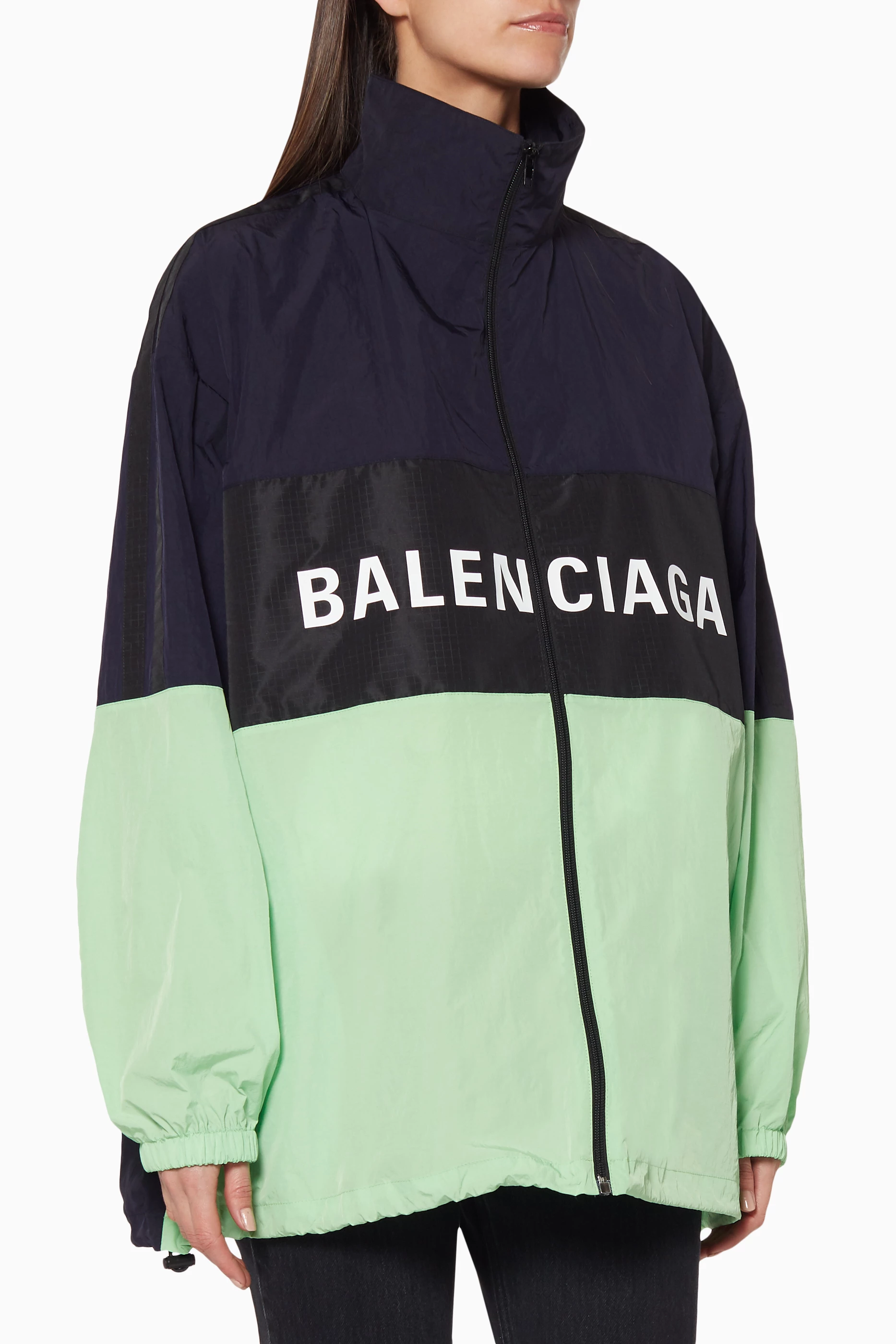 Buy Balenciaga Green Logo Print Zip Up Jacket for Women in Saudi