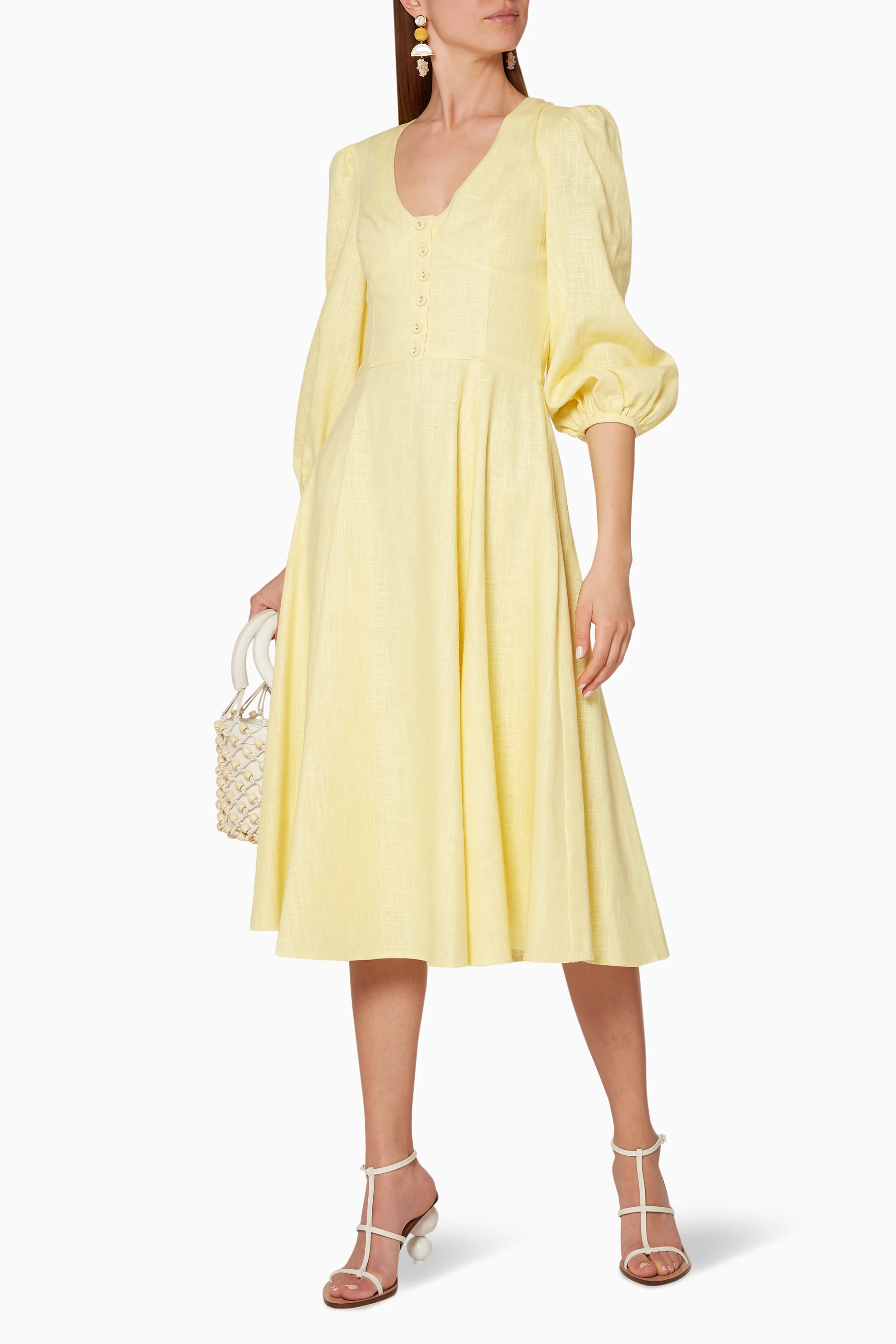 Buy Staud Yellow Birdie Midi Dress for Women in Saudi Ounass