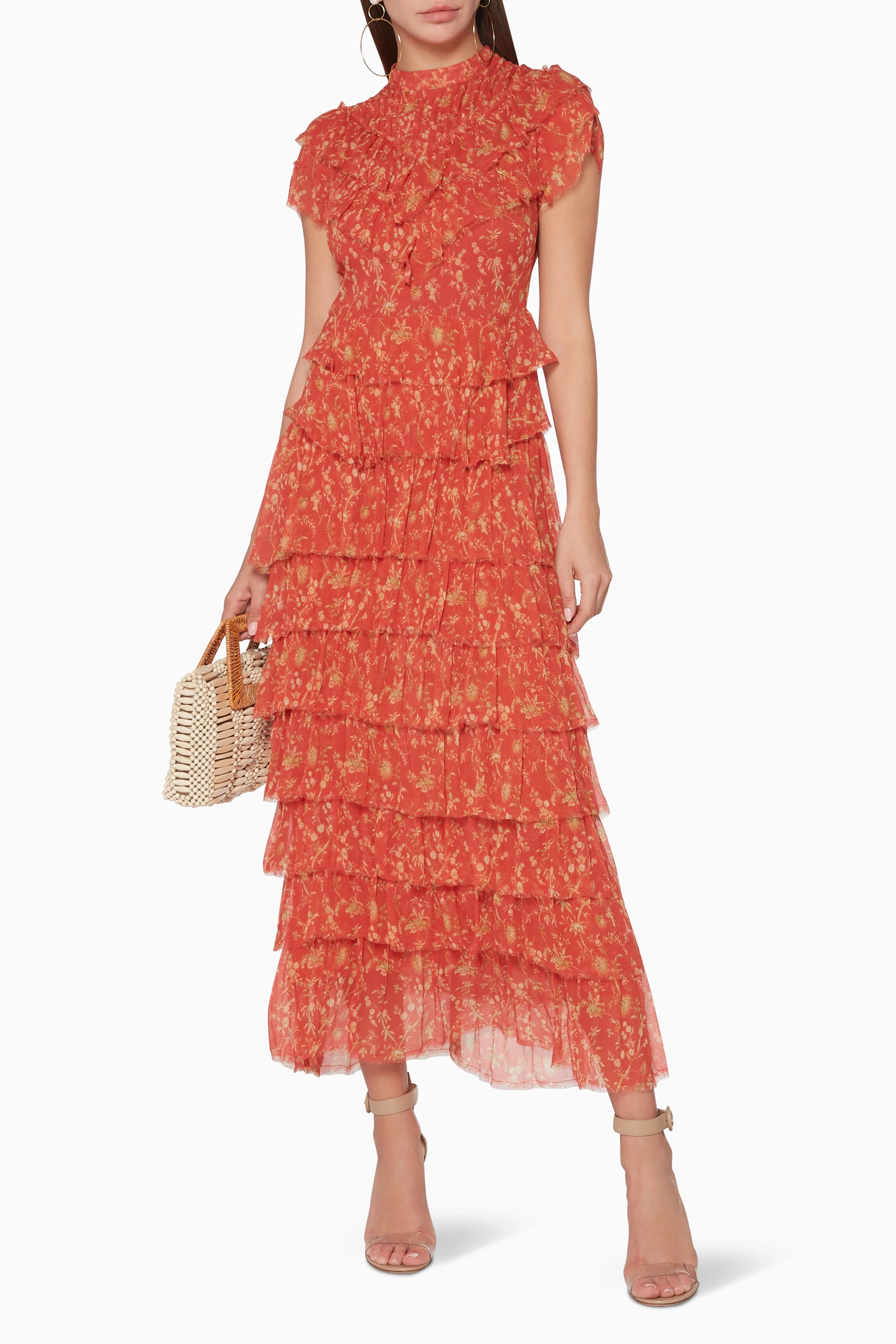 Buy SIR The Label Red Red Posey Ruffled Silk Chiffon Gown for