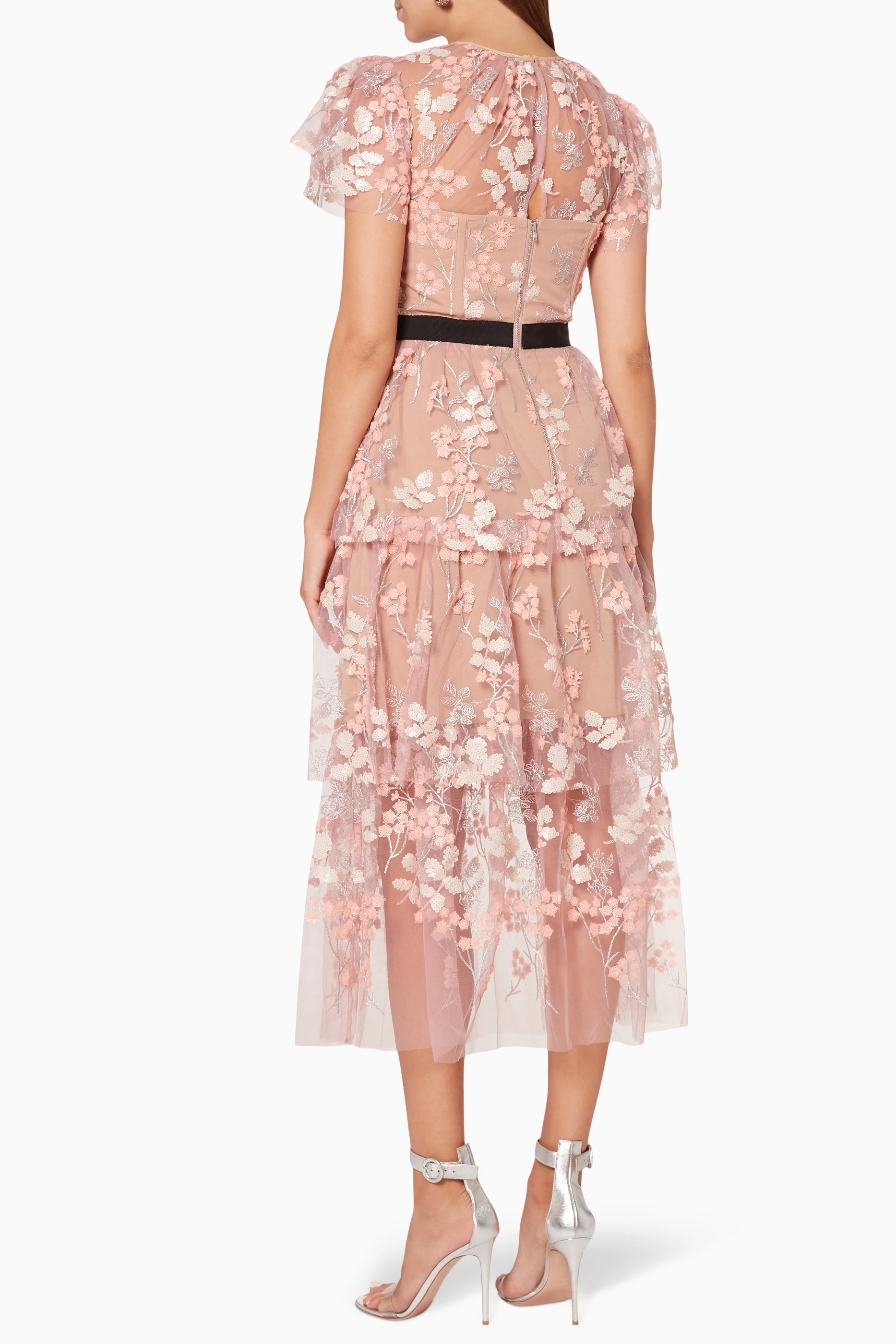 Self portrait embellished floral midi dress sales