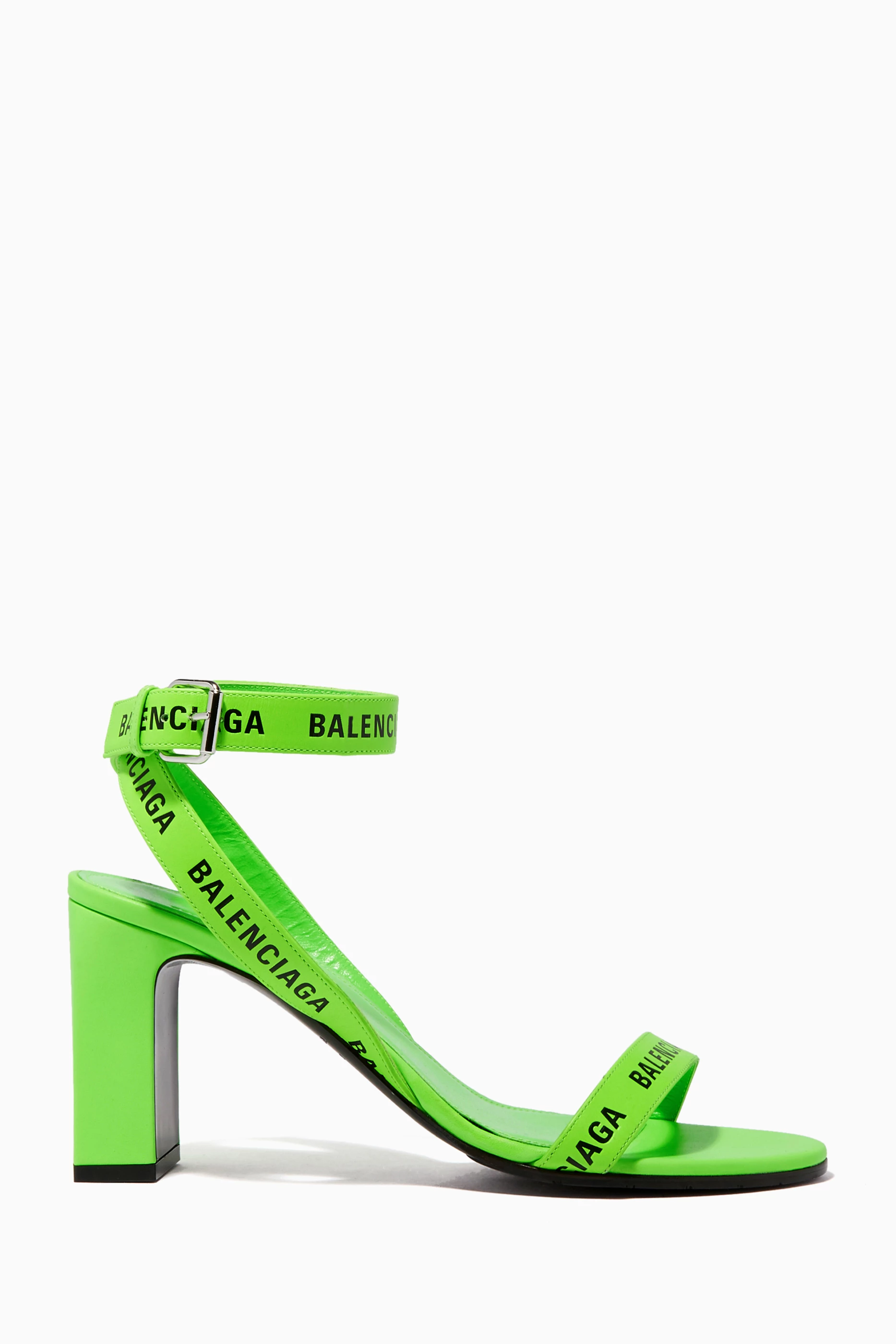 Buy Balenciaga Green Logo Strap Chunky Heel Sandals for Women in