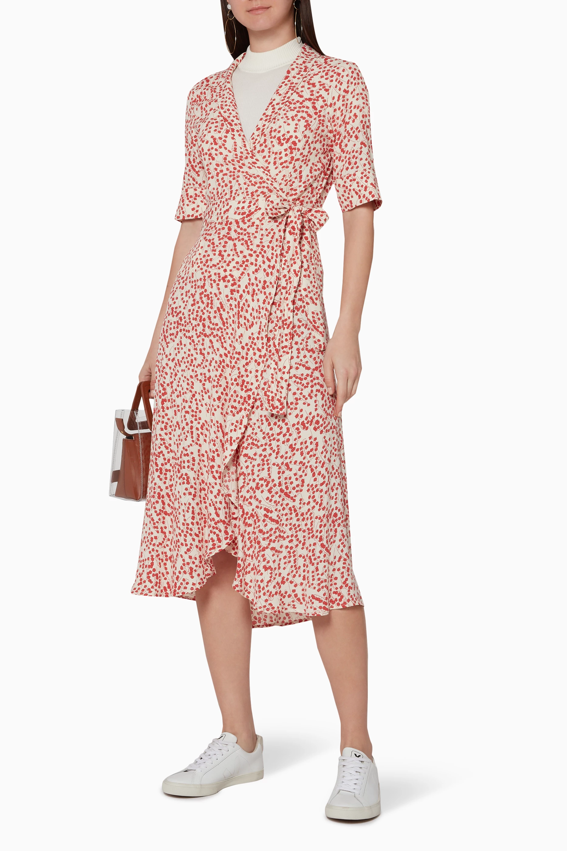 Buy Ganni Red Red Goldstone V Neckline Crepe Wrap Dress for Women