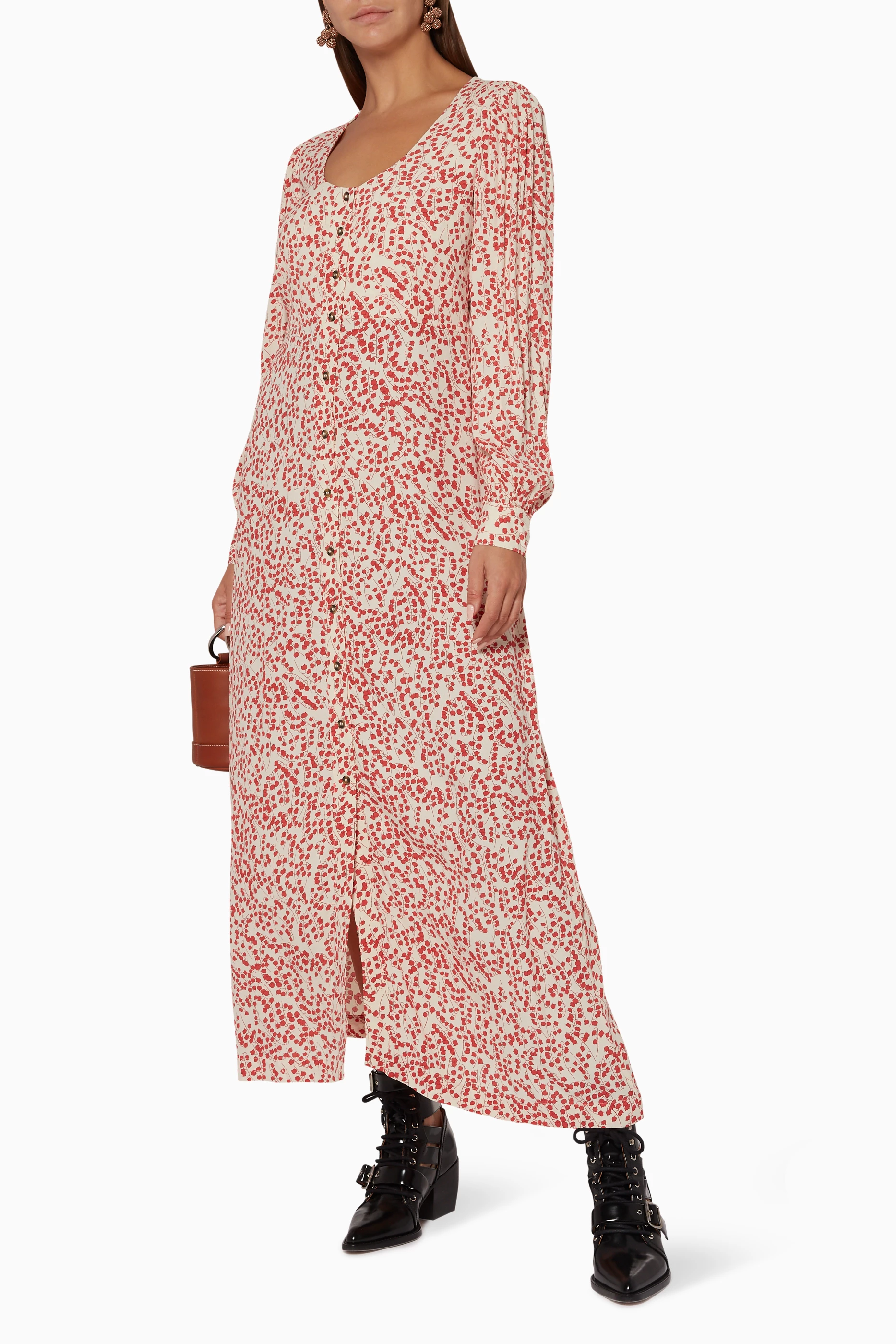 Ganni goldstone crepe dress online