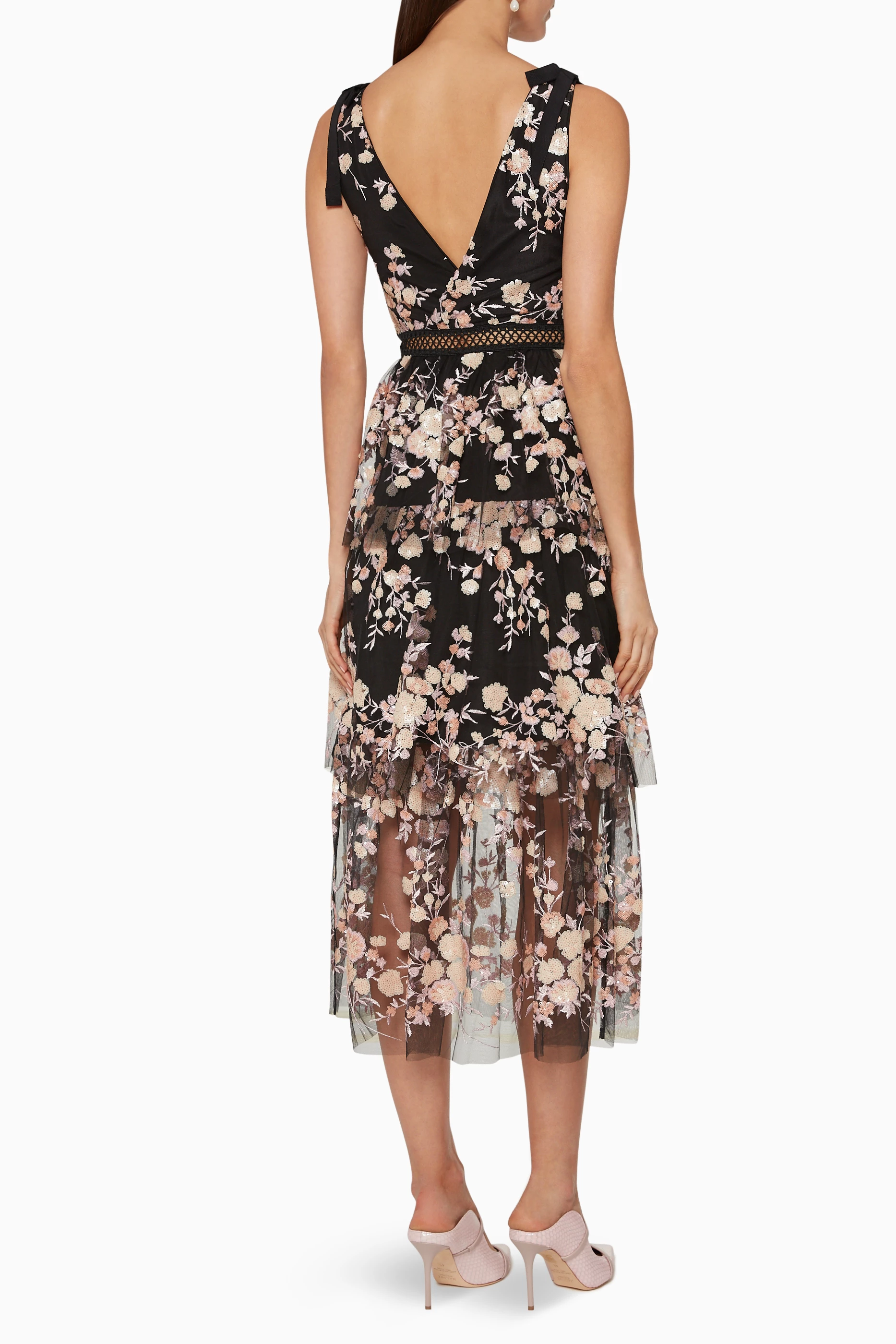 Self portrait sale floral mesh dress