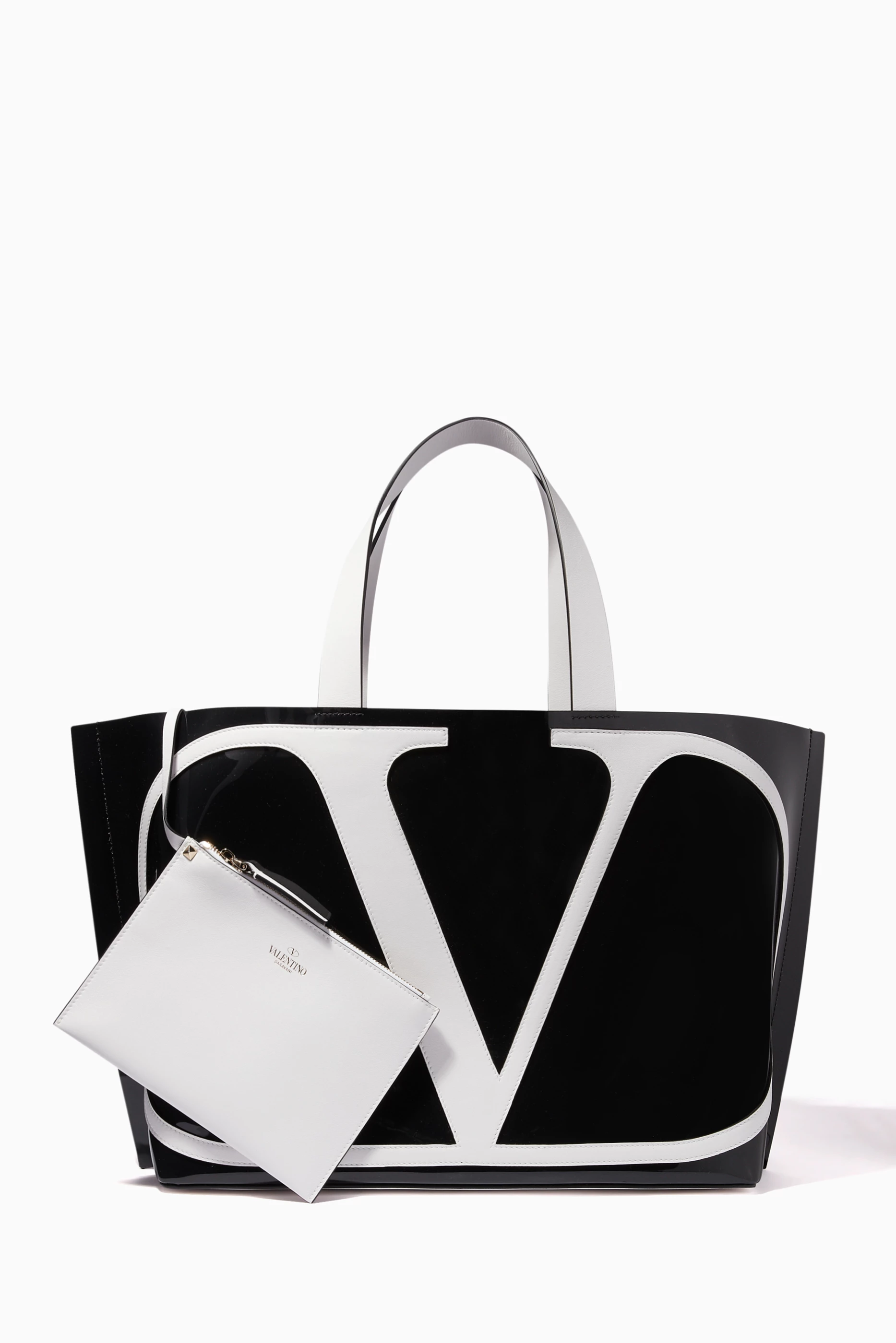 Buy Valentino Garavani Black Vintage Logo Print PVC Beach Tote Bag