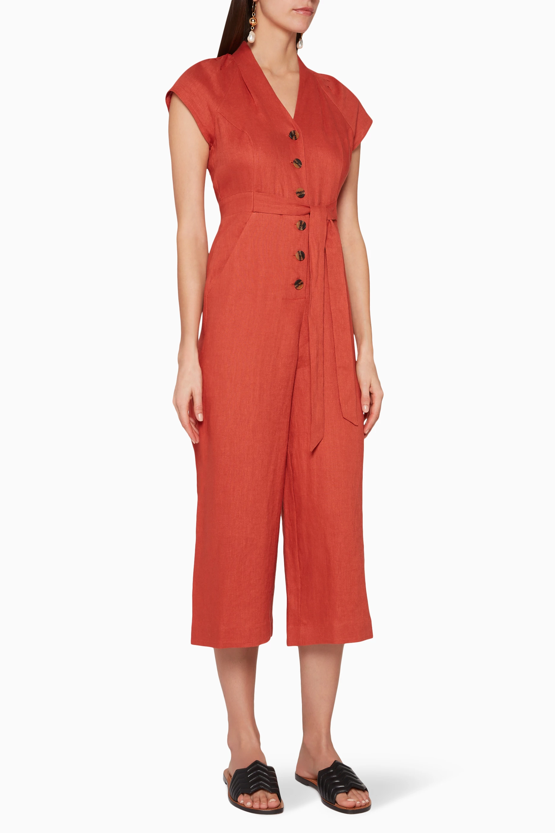 Sana linen button sales jumpsuit