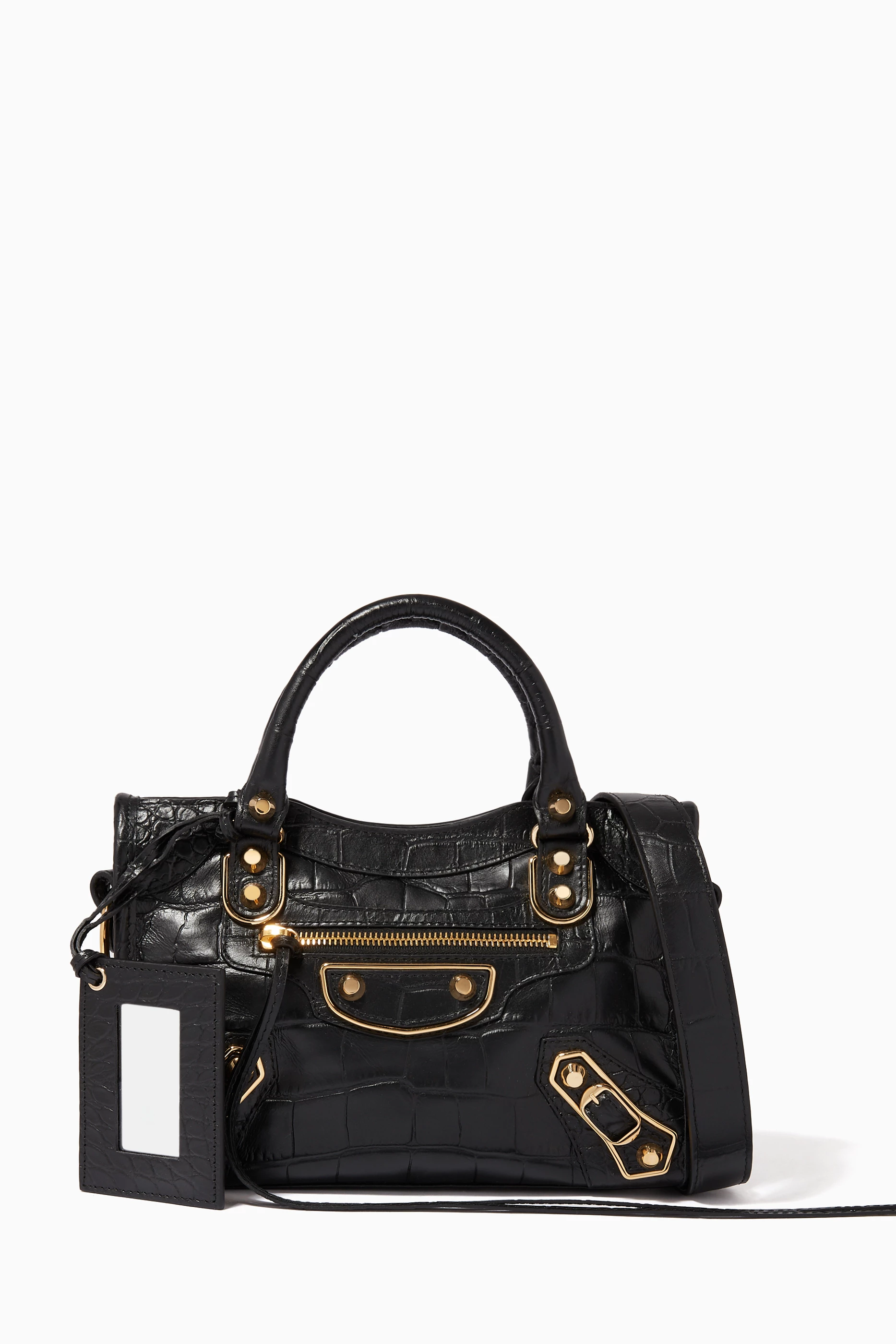 Buy Balenciaga Black Crocodile Embossed Classic Metallic Edge
