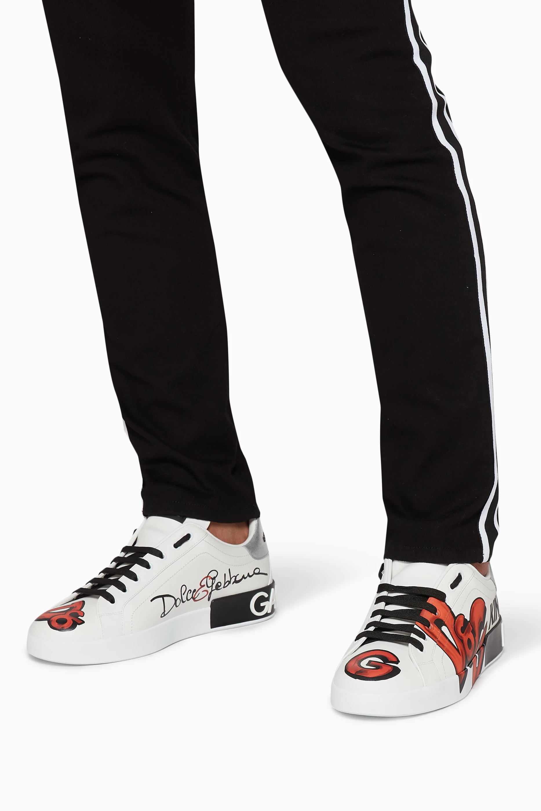 Buy Dolce Gabbana White Graffiti Portofino Sneakers for Men in