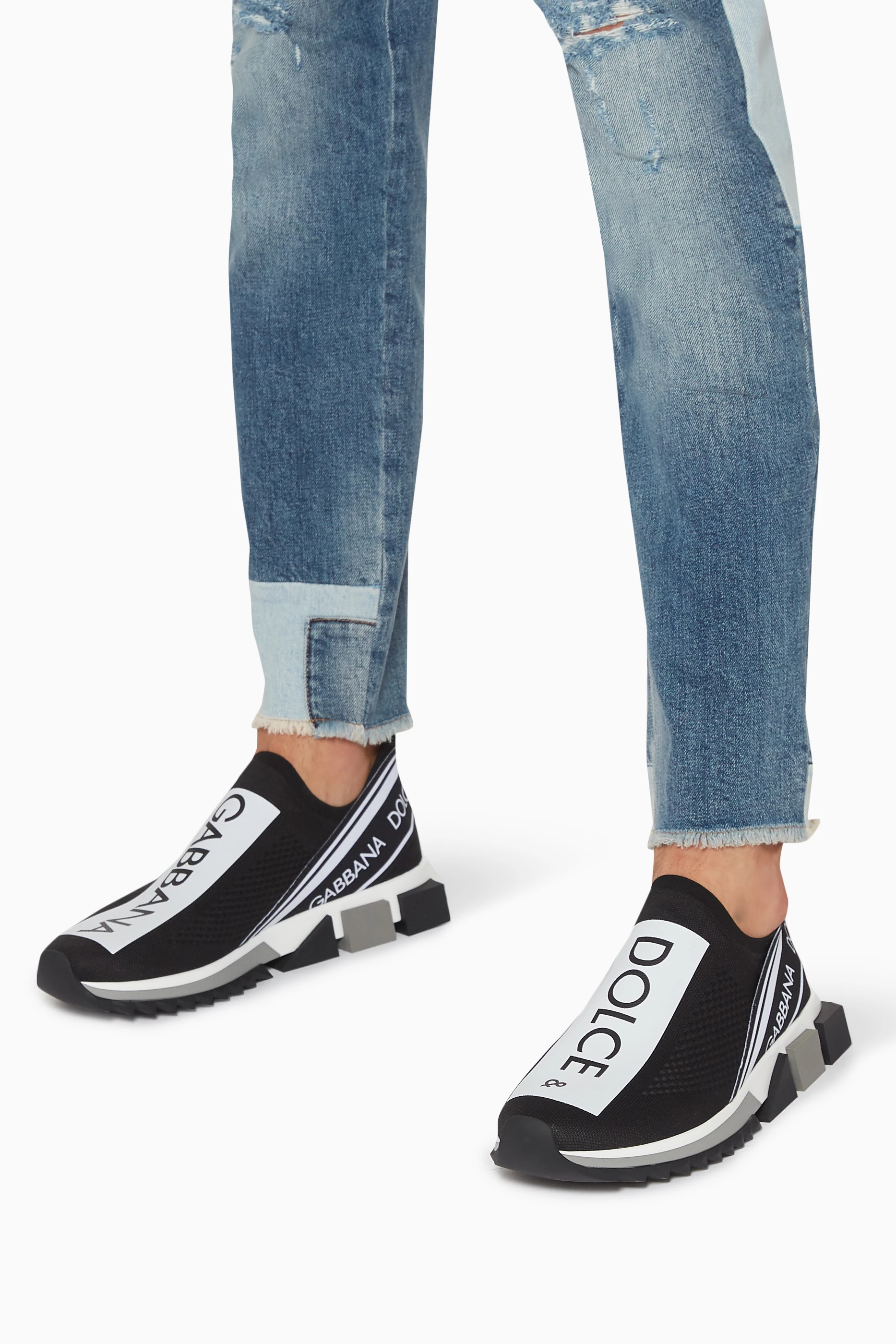 Buy Dolce Gabbana Black Sorrento Stretch Knit Sneakers for Men