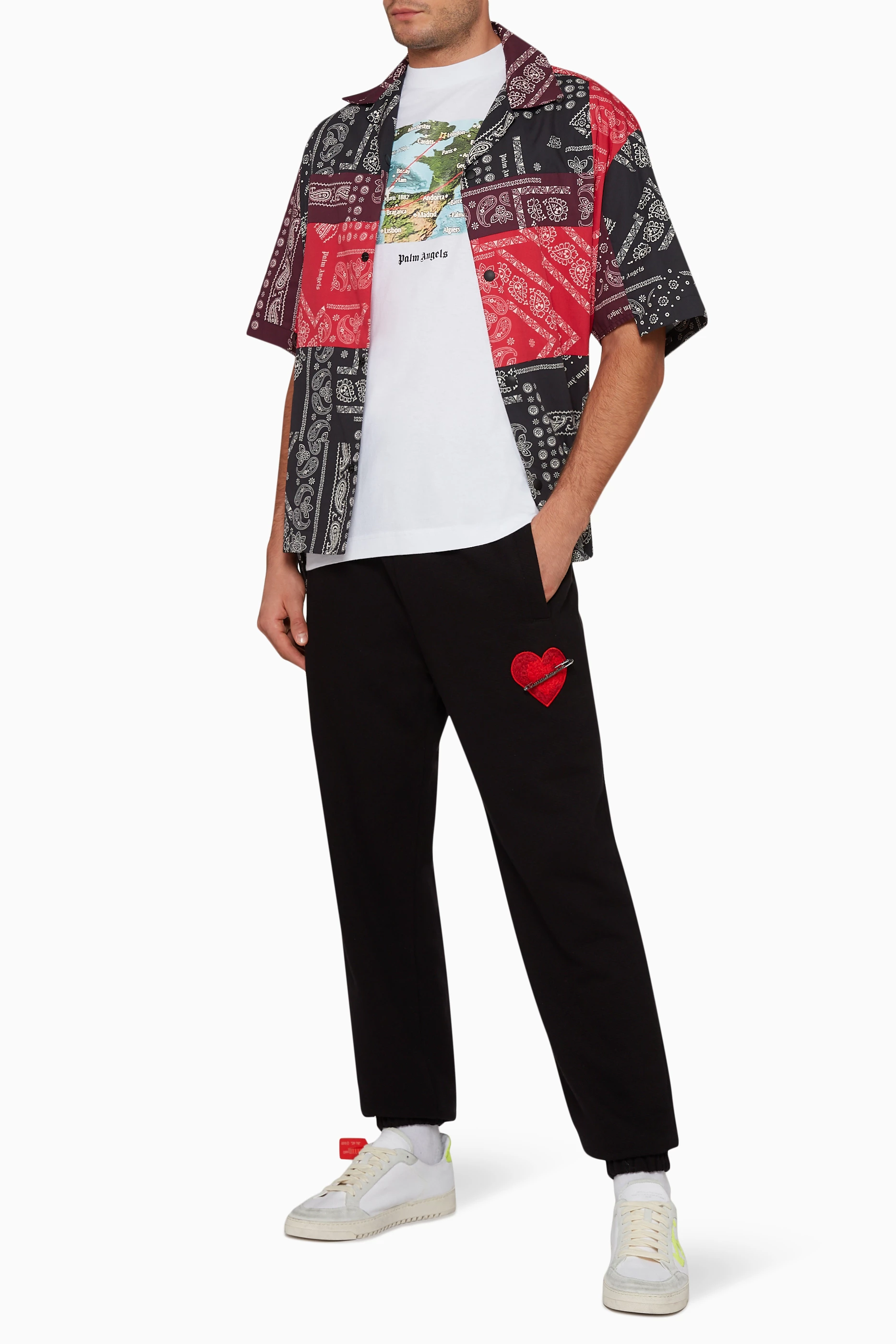 Buy Palm Angels White Lost Flight Map Print T Shirt for Men in