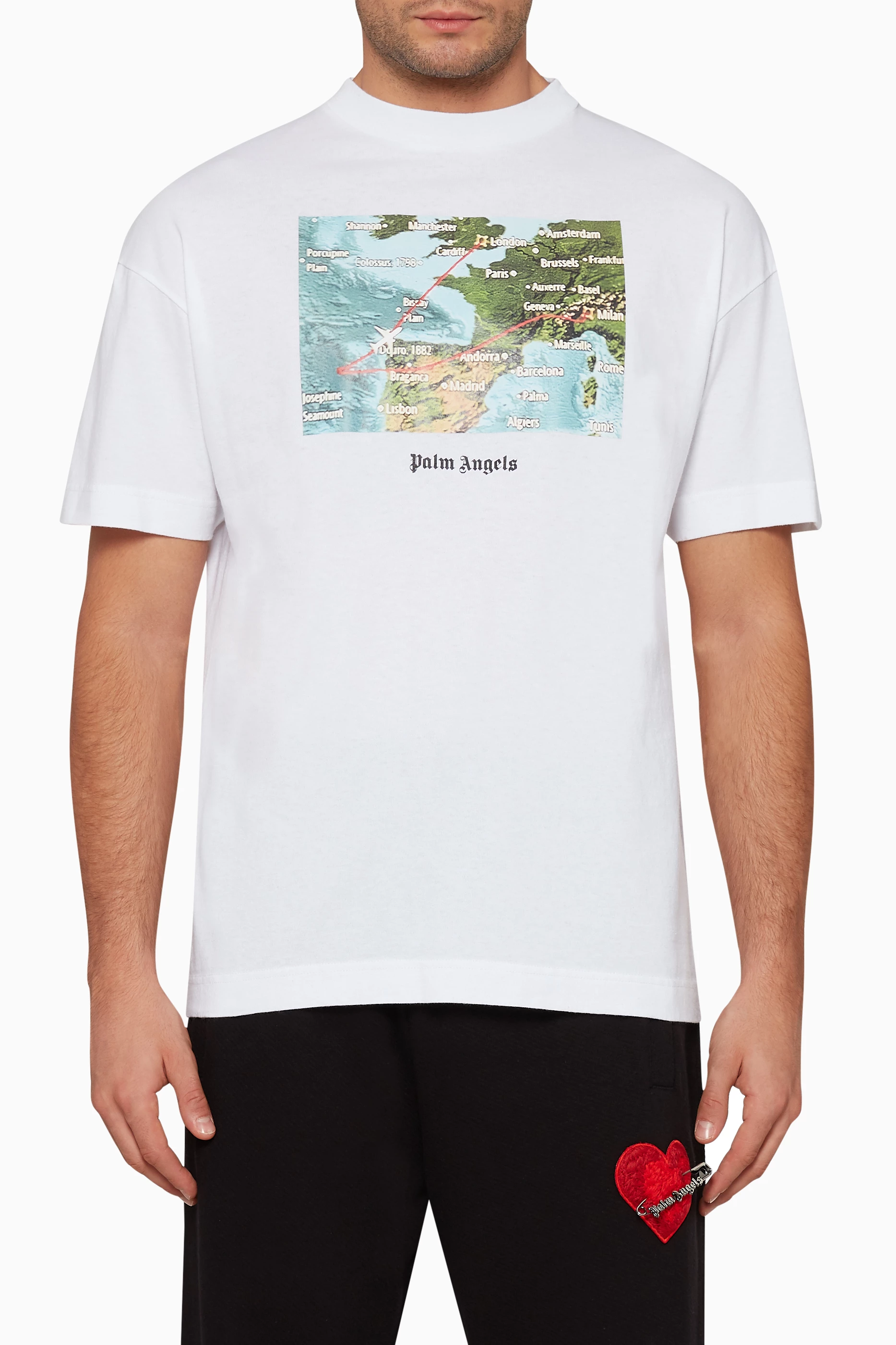 Buy Palm Angels White Lost Flight Map Print T Shirt for Men in