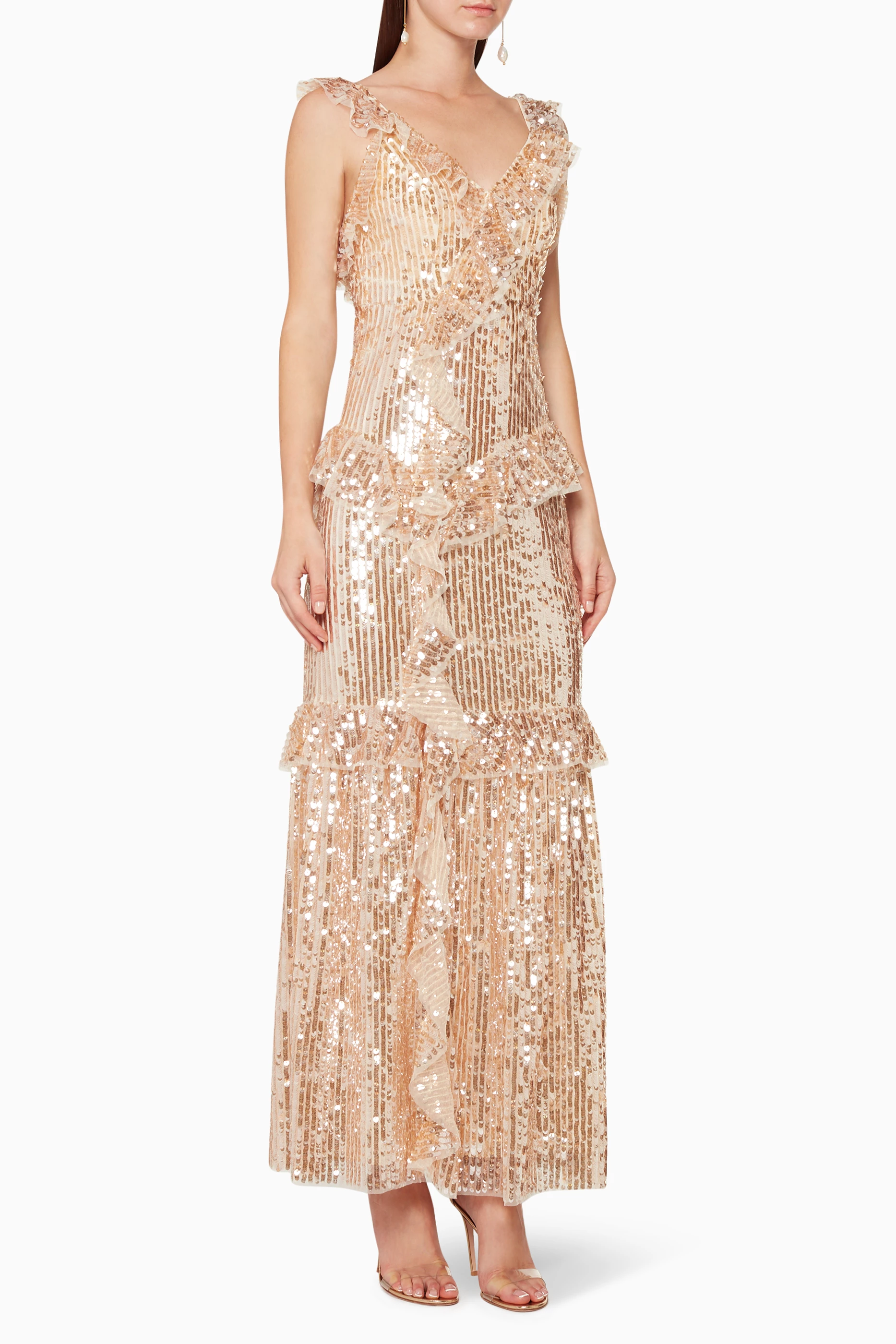 Buy Needle Thread Gold Scarlett Sequin Gown for Women in Saudi