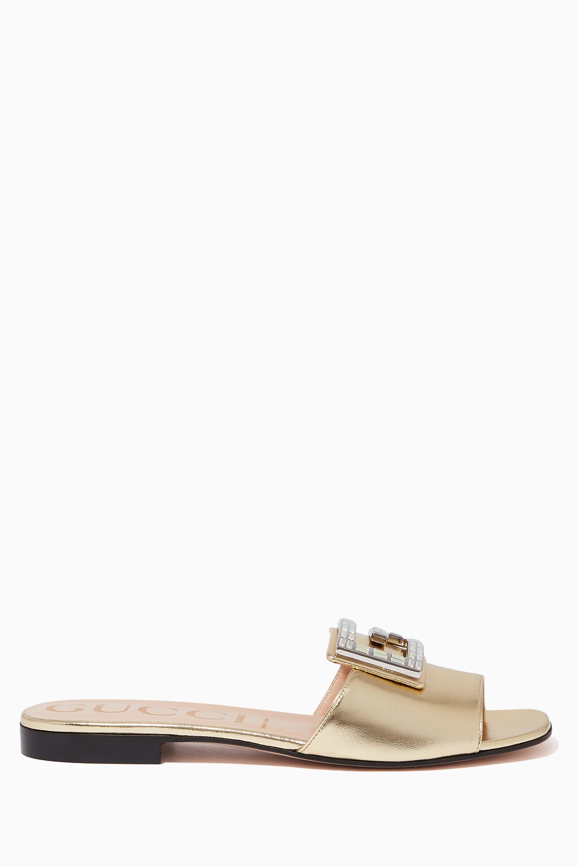 Buy Gucci Gold Madelyn Metallic Leather Slides for WOMEN in Saudi