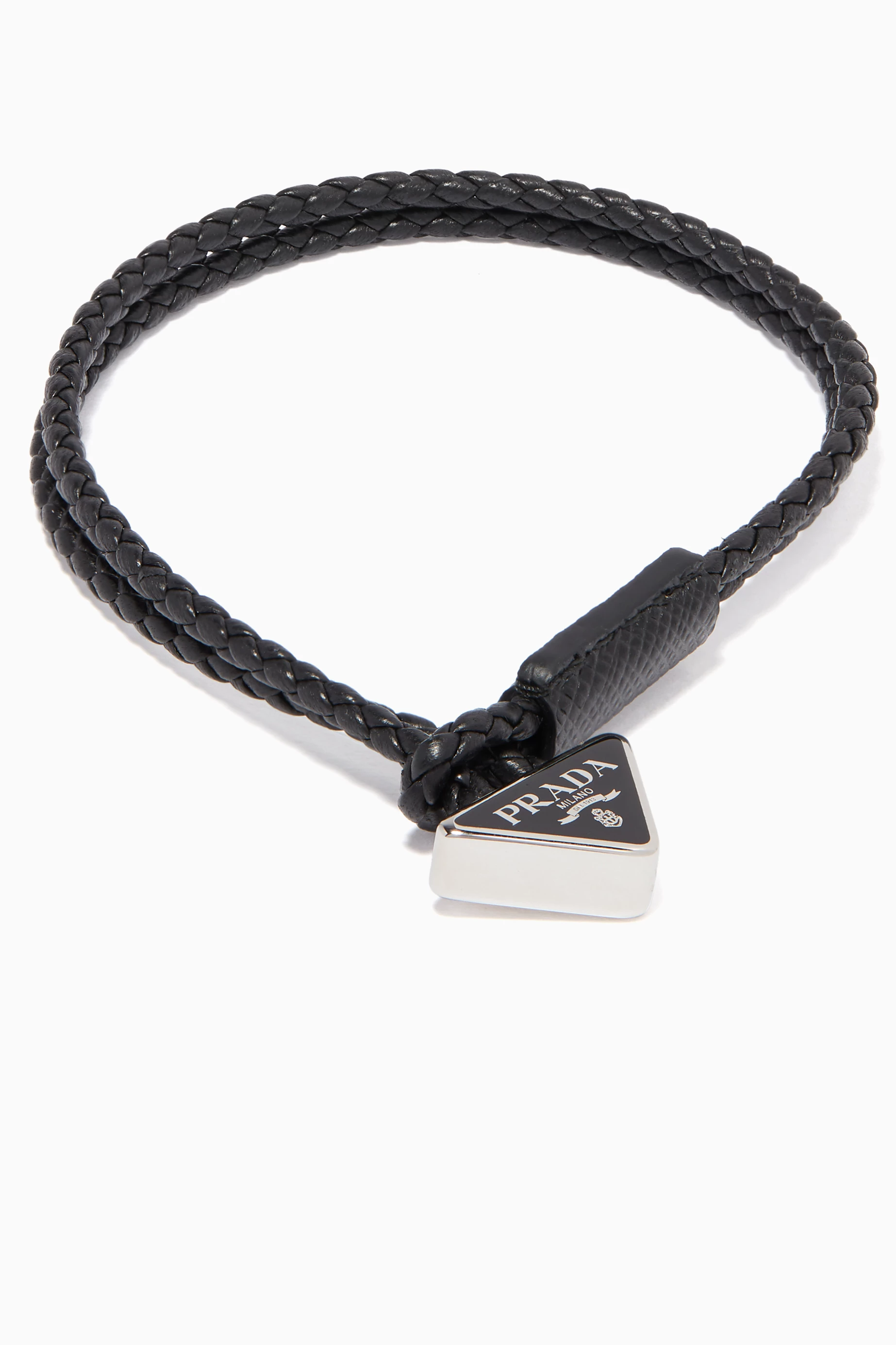 Shop Prada Black Leather Rope Triangle Logo Bracelet for MEN | Ounass Saudi  Arabia