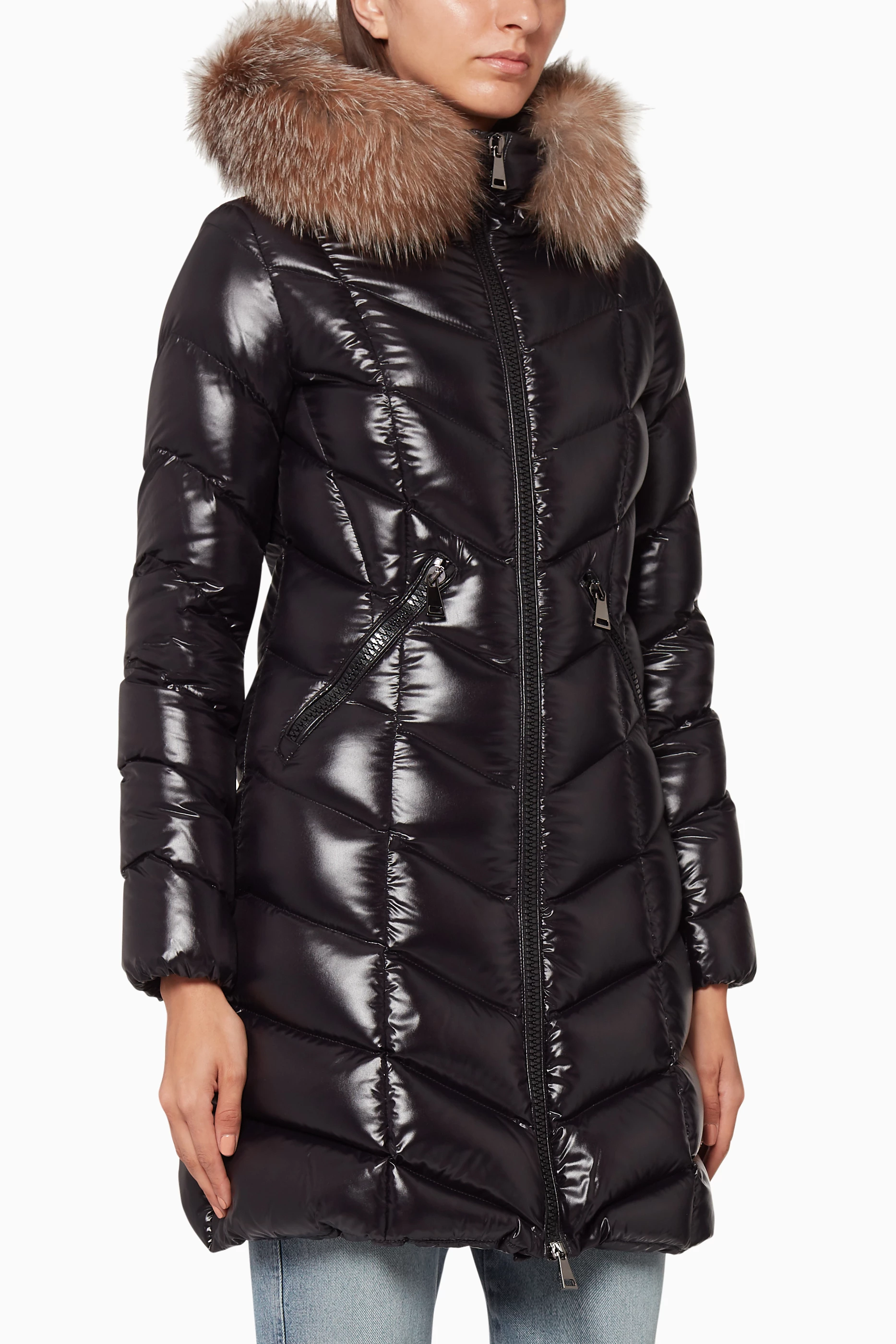 Buy Moncler Black Fulmarus Chevron Quilt Down Coat for Women in