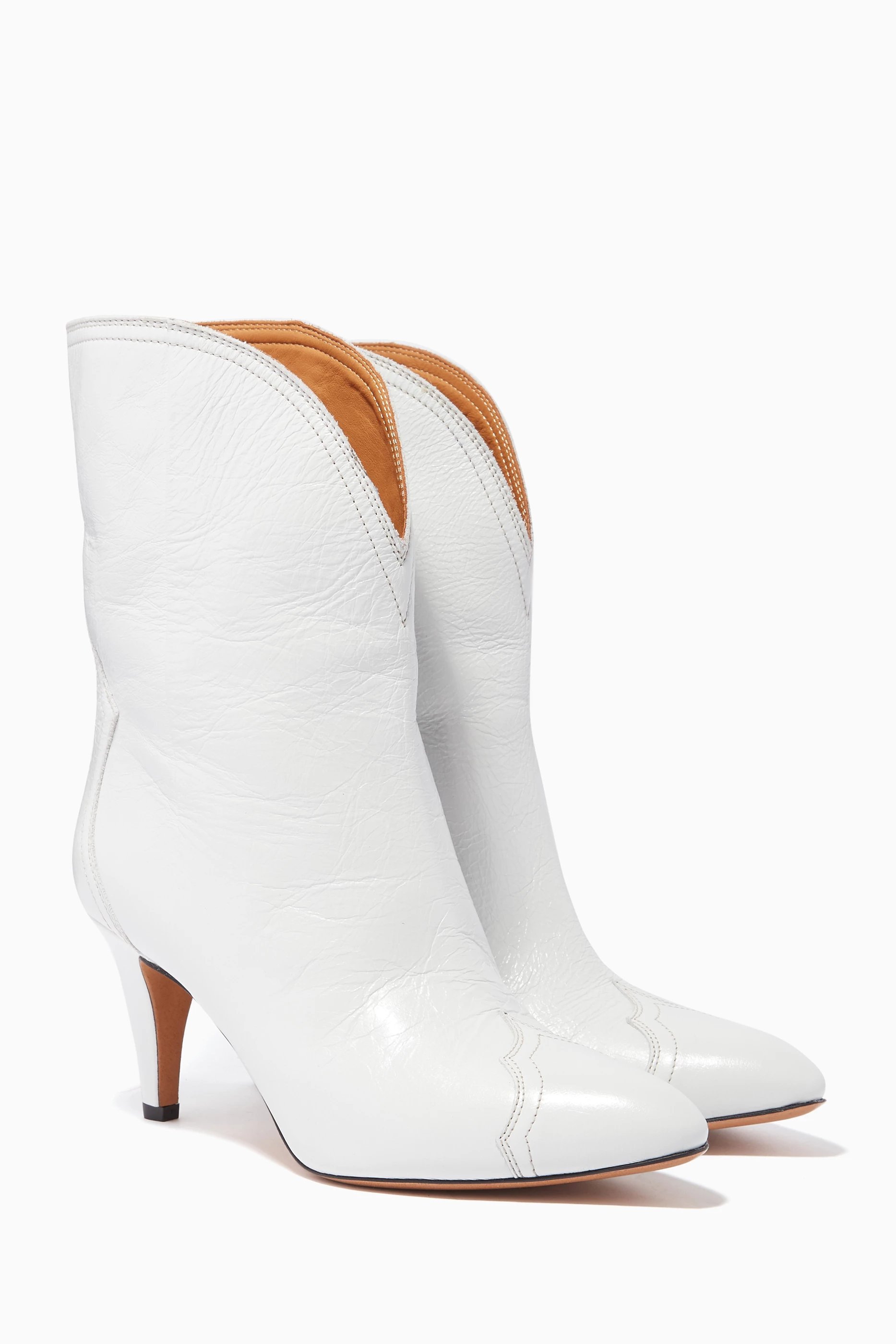 Buy Isabel Marant White Dythey Western Leather Ankle Boots for