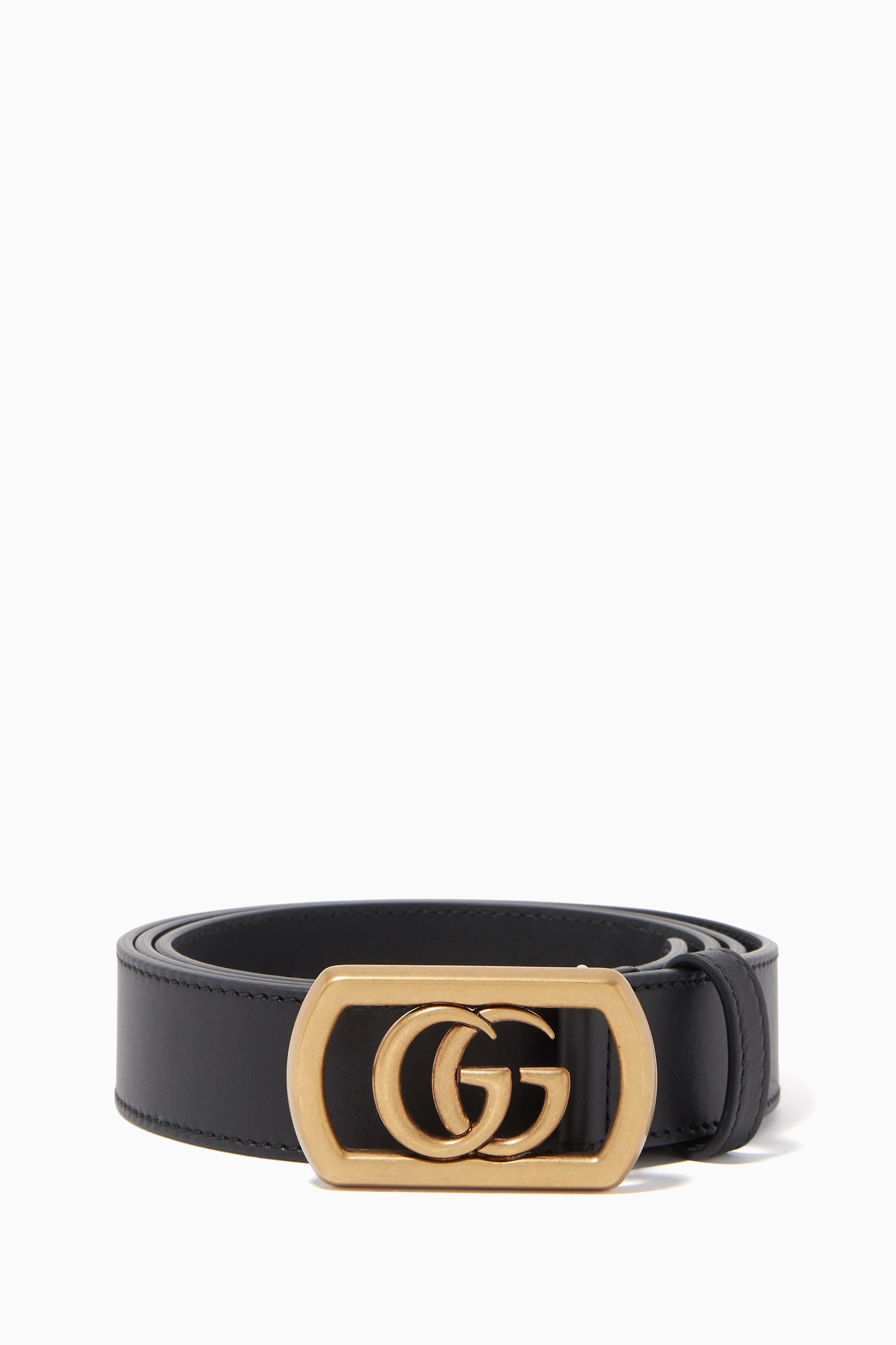 Gucci leather belt hot sale with framed double g