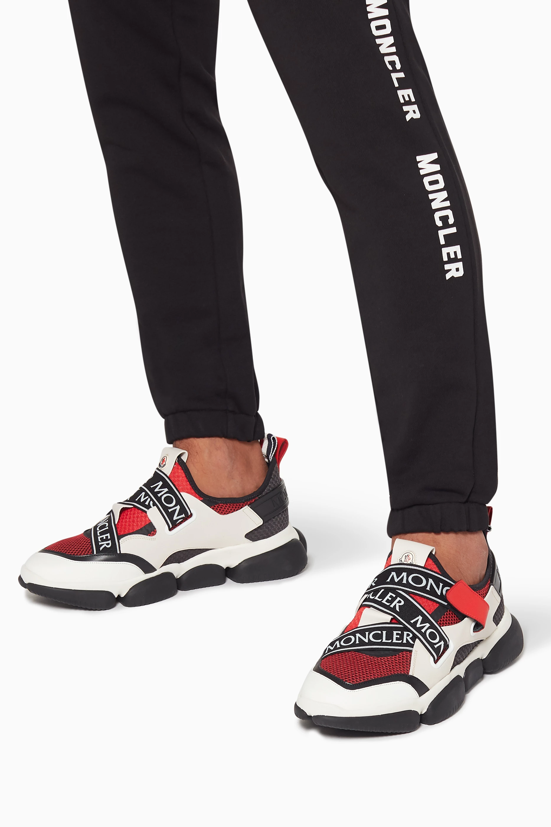 Buy Moncler Multicolour Bakary Leather Mesh Logo Strap Sneakers