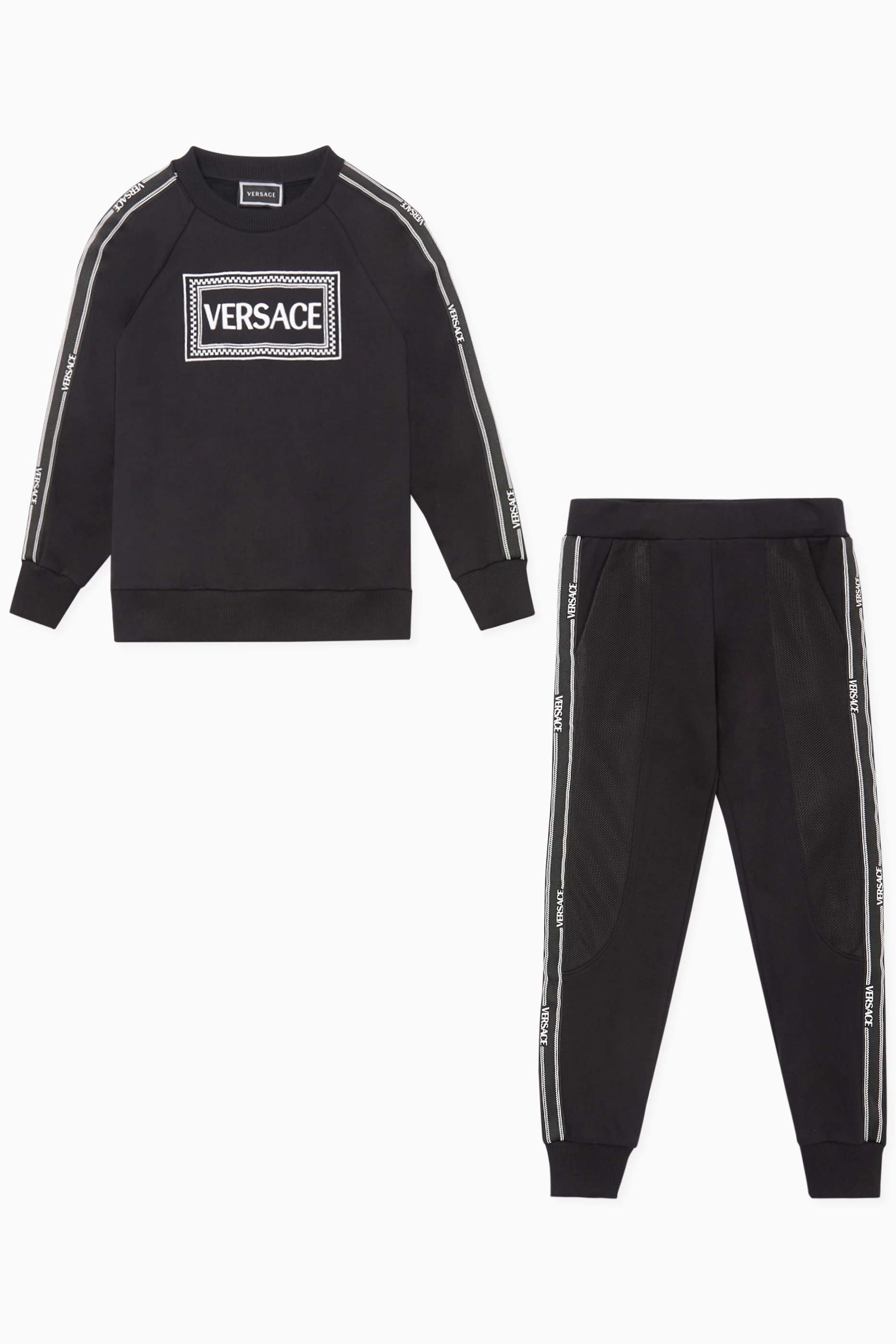 Buy Versace Black Logo Print Two Piece Tracksuit for Boys in Saudi