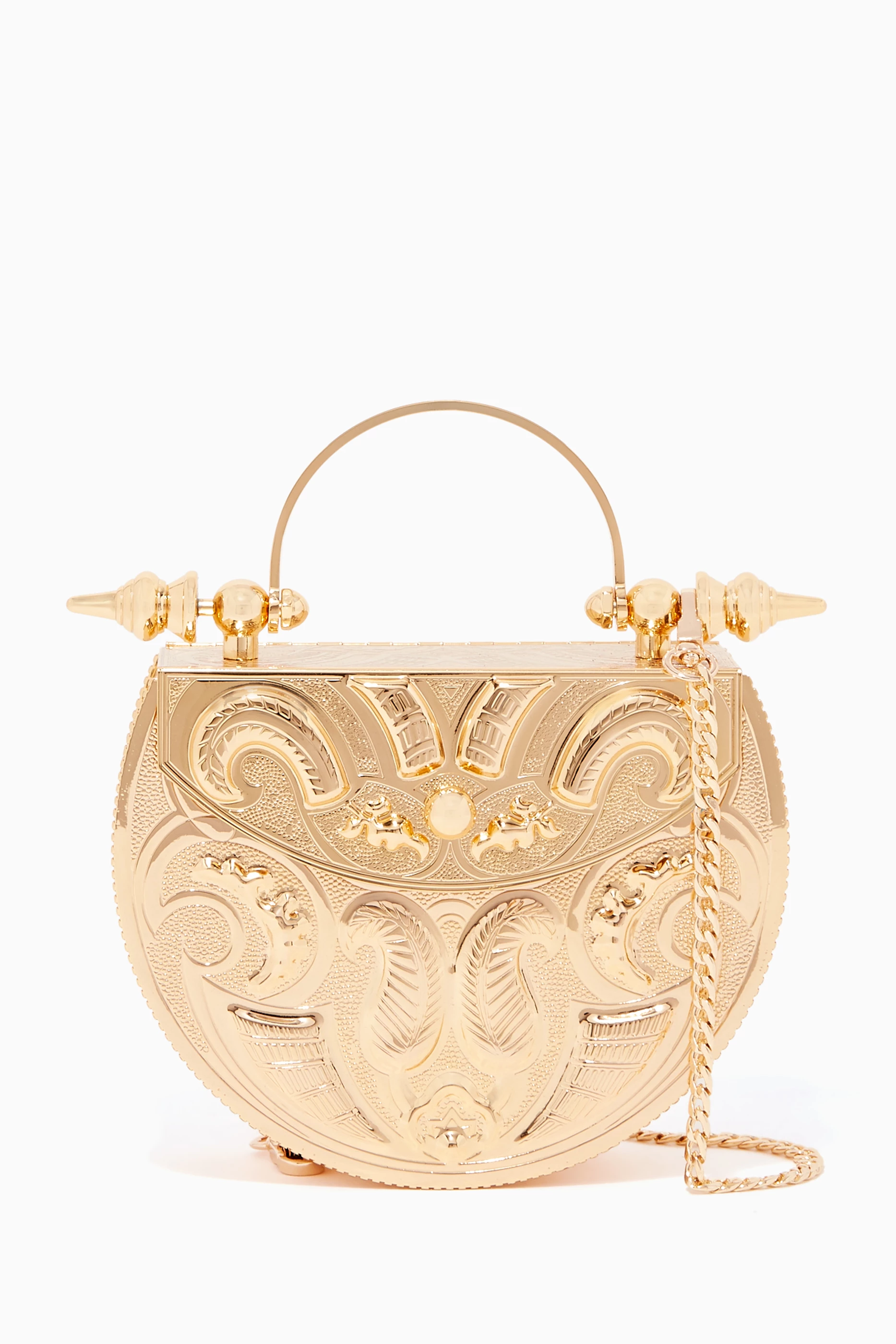 Buy Okhtein Gold Oval Minaudi re Plated Brass Bag for Women in