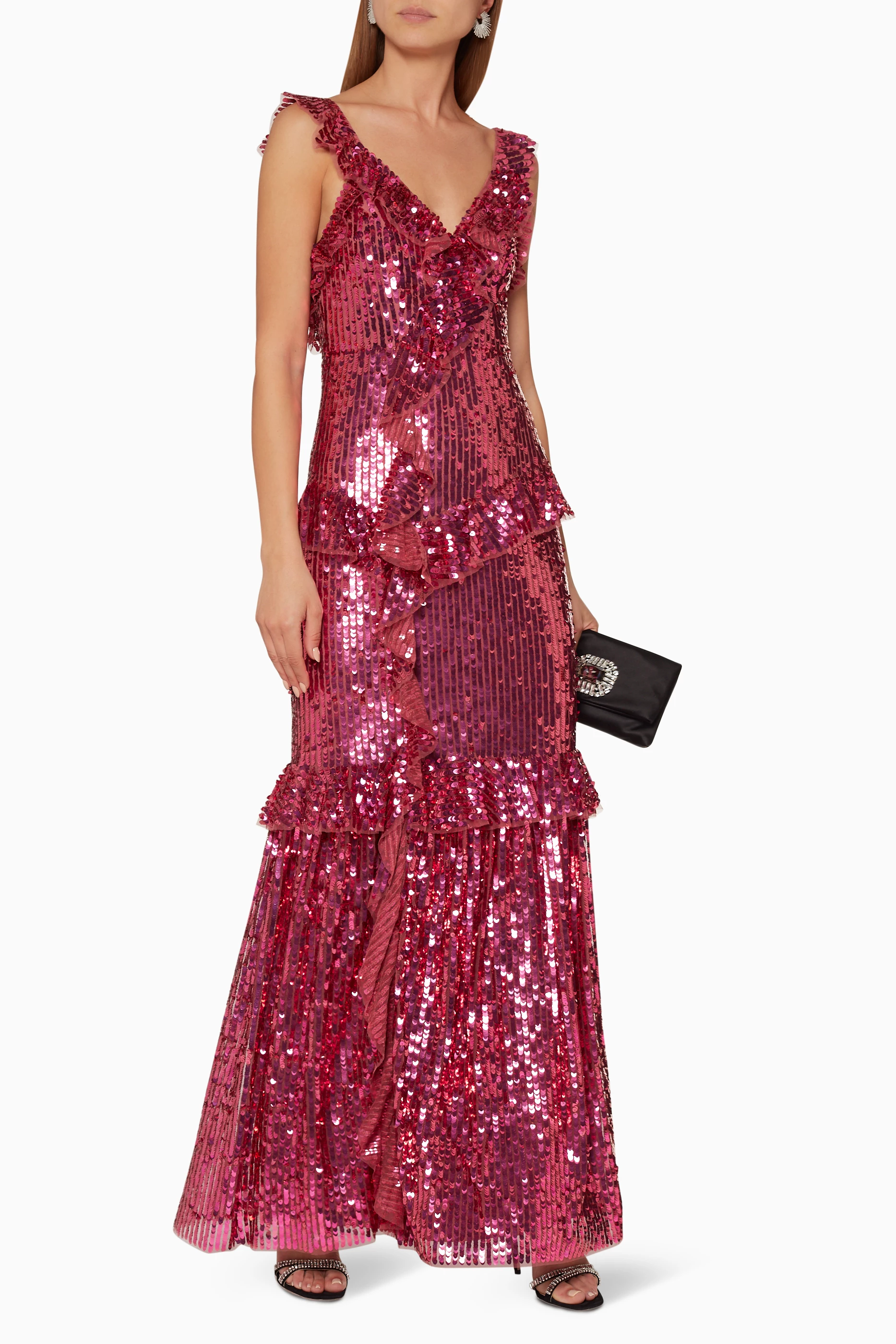 Buy Needle Thread Pink Scarlett Sequin Ruffled Gown for Women in
