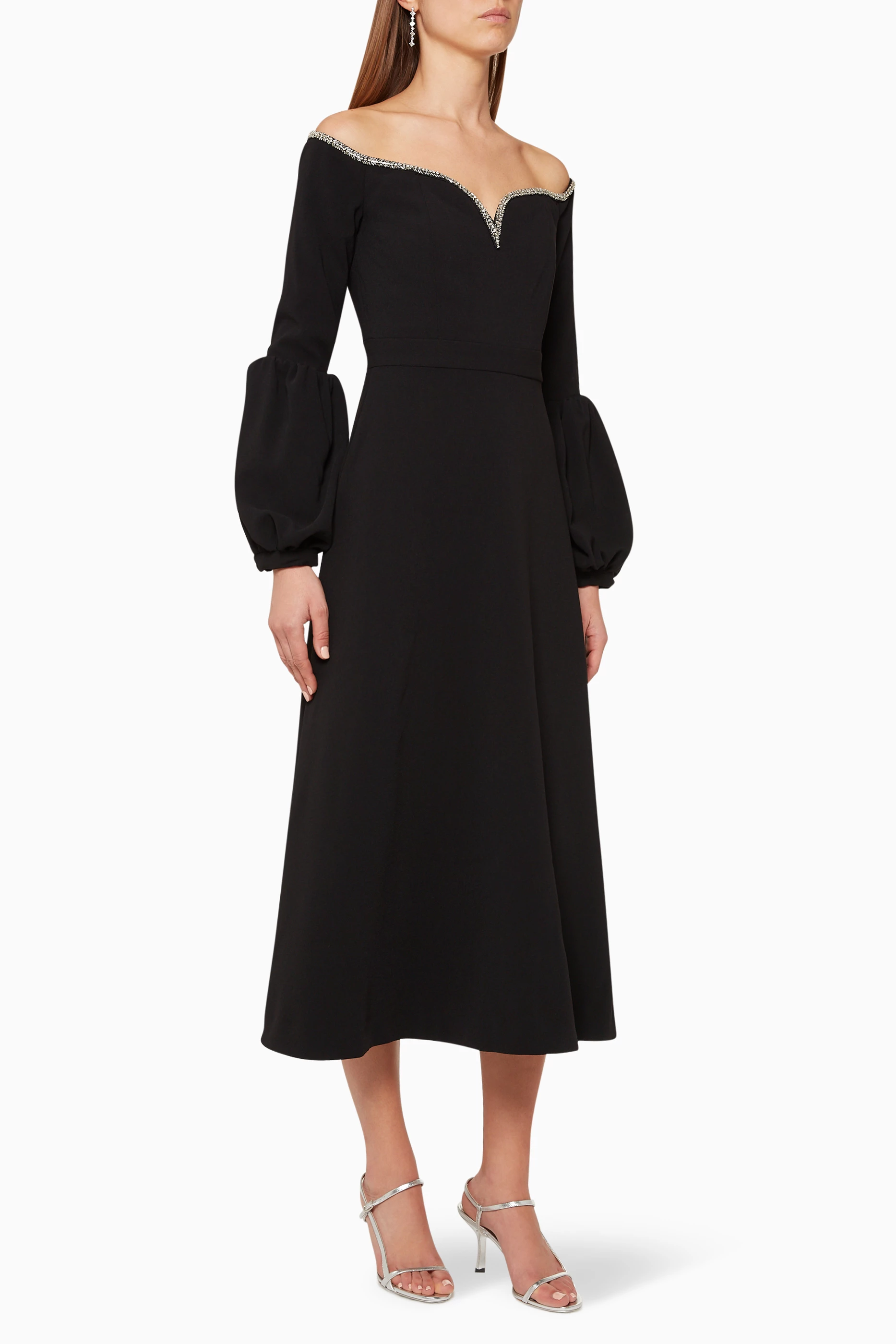 Buy Self-Portrait Black Crepe Puff Sleeve Dress for Women in Saudi