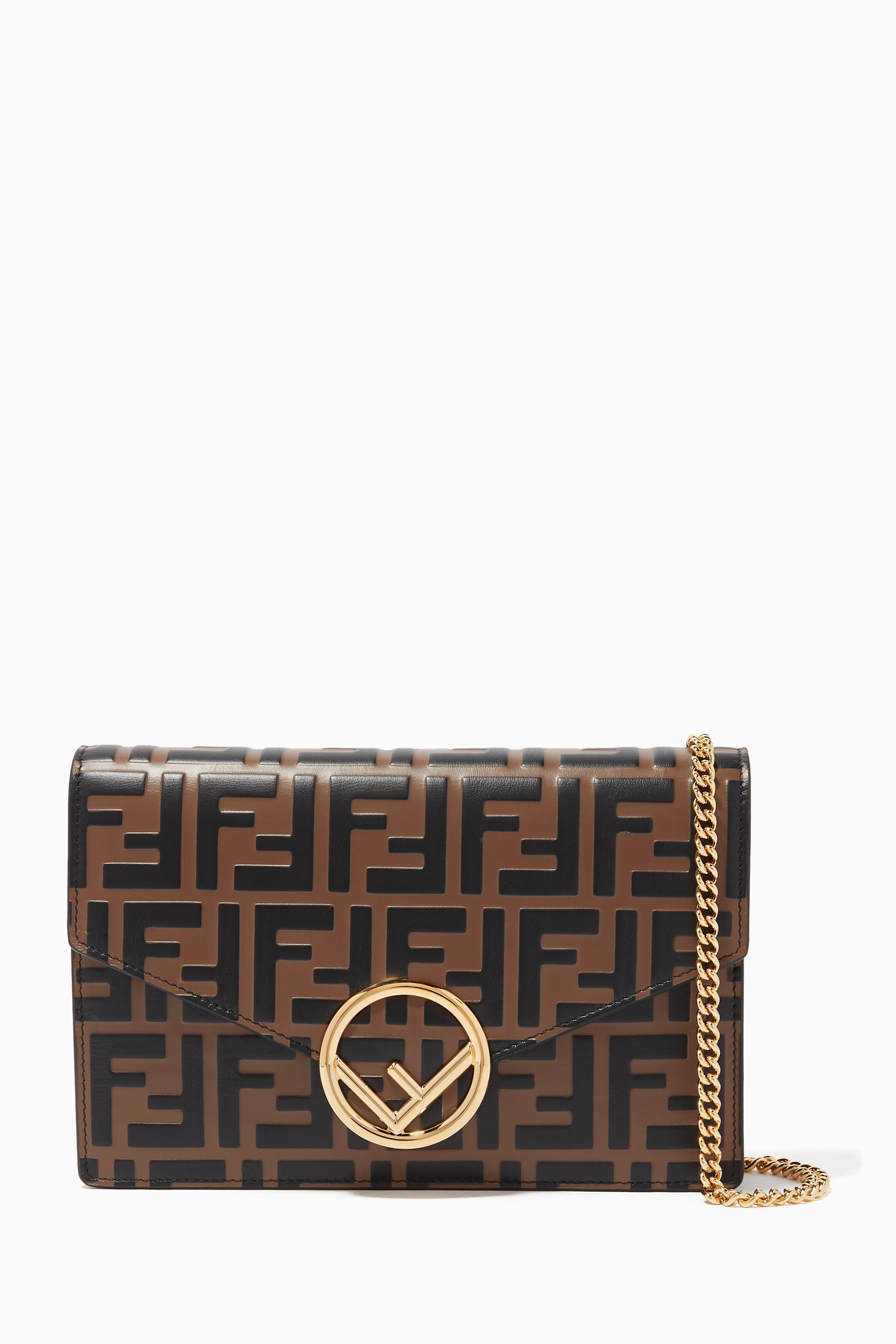 Buy Fendi Brown FF Logo Leather Wallet On Chain for Women in Saudi