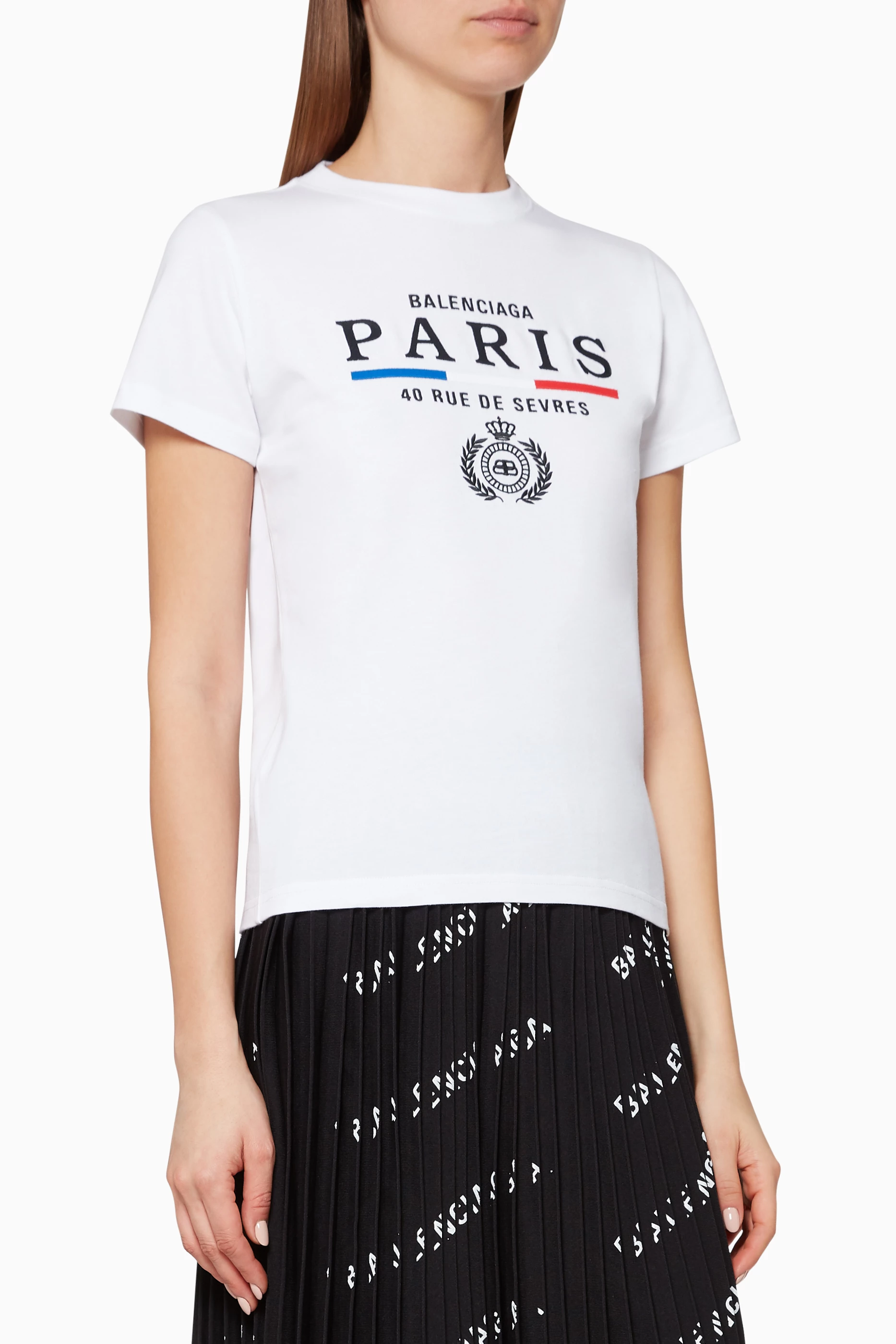 Buy Balenciaga White Paris Vintage Jersey Fitted T Shirt for Women