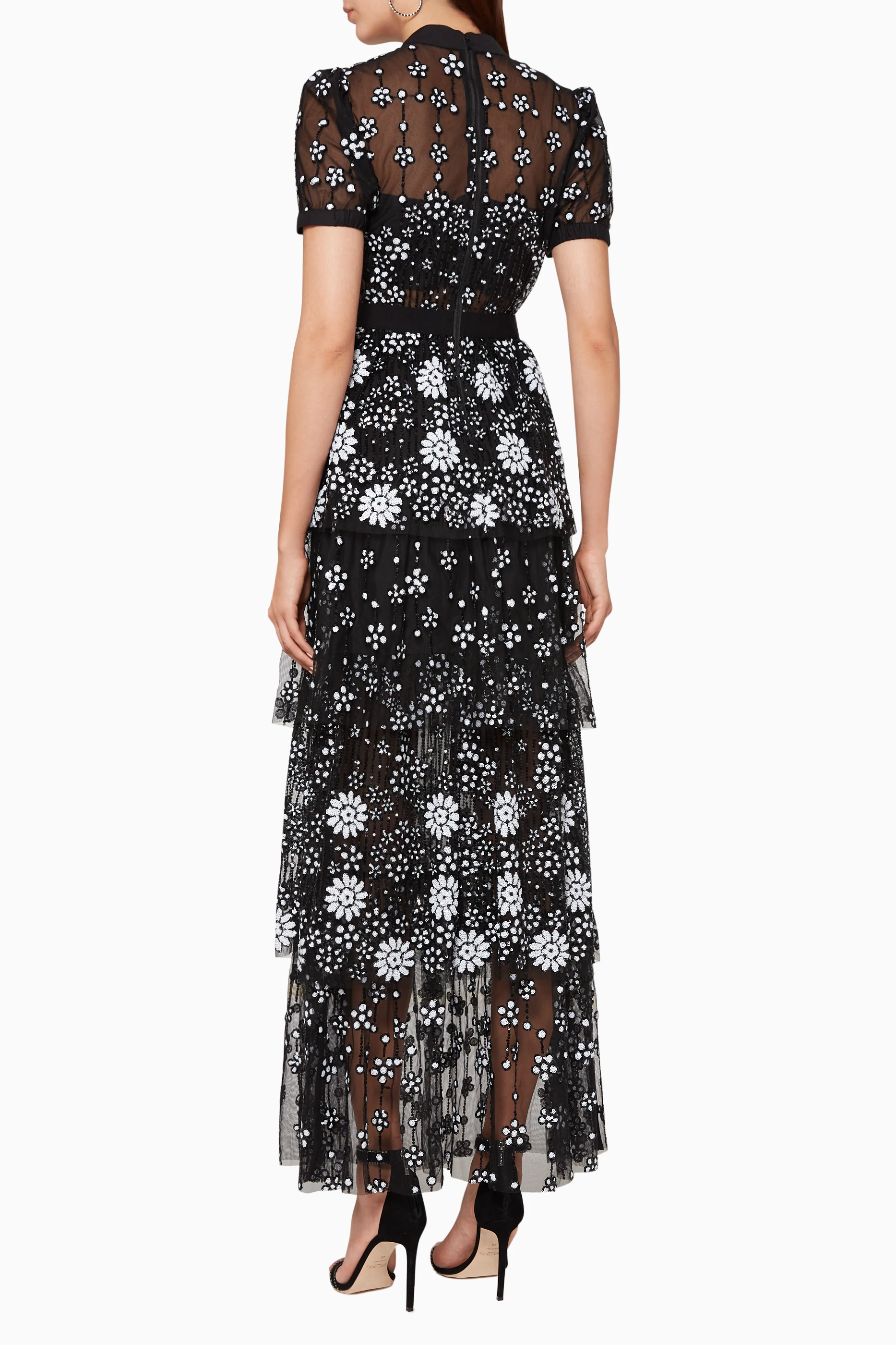 Self portrait deco sequin crew neck midi best sale dress