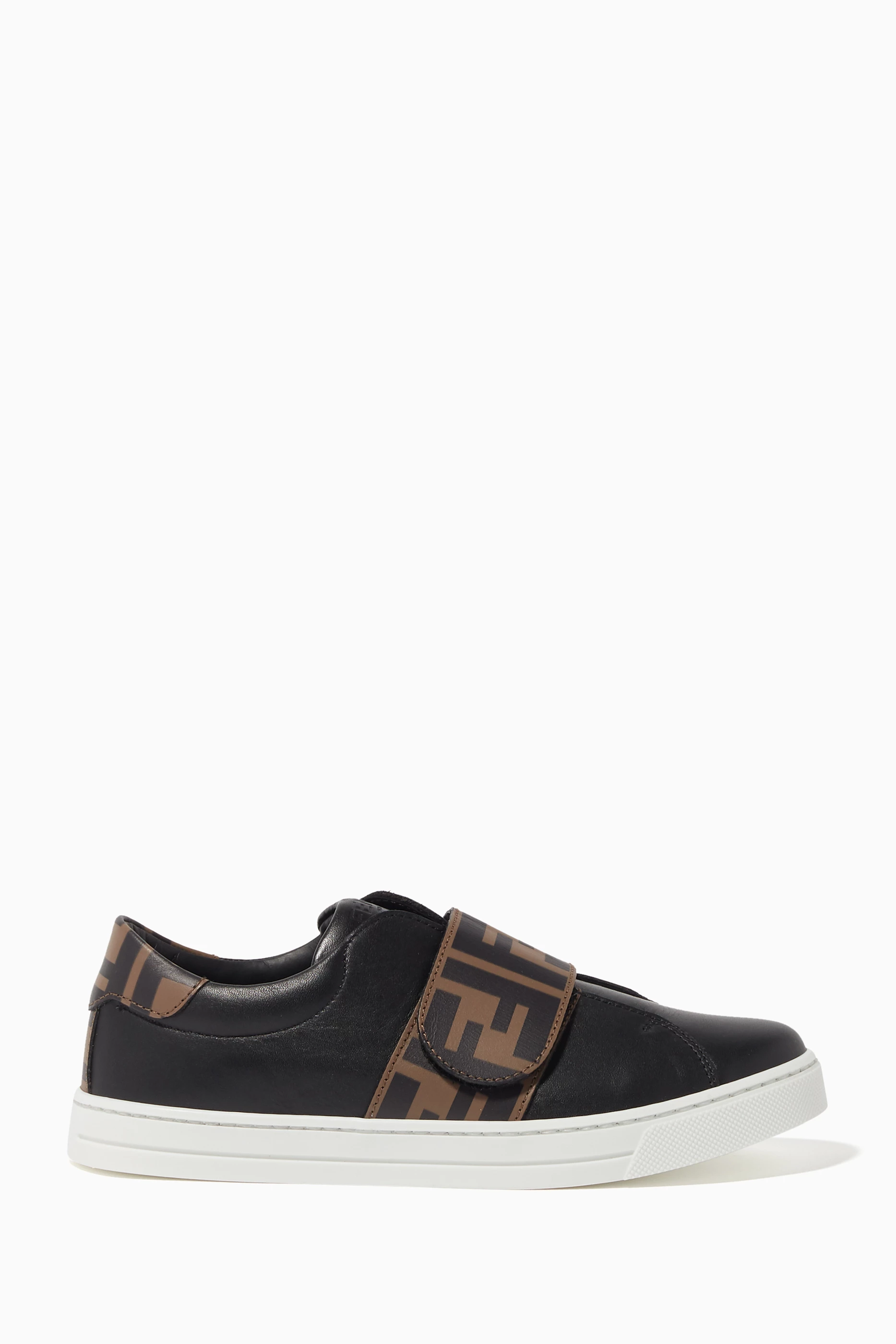 Buy Fendi Black FF Logo Velcro Sneakers for Boys in Saudi Ounass