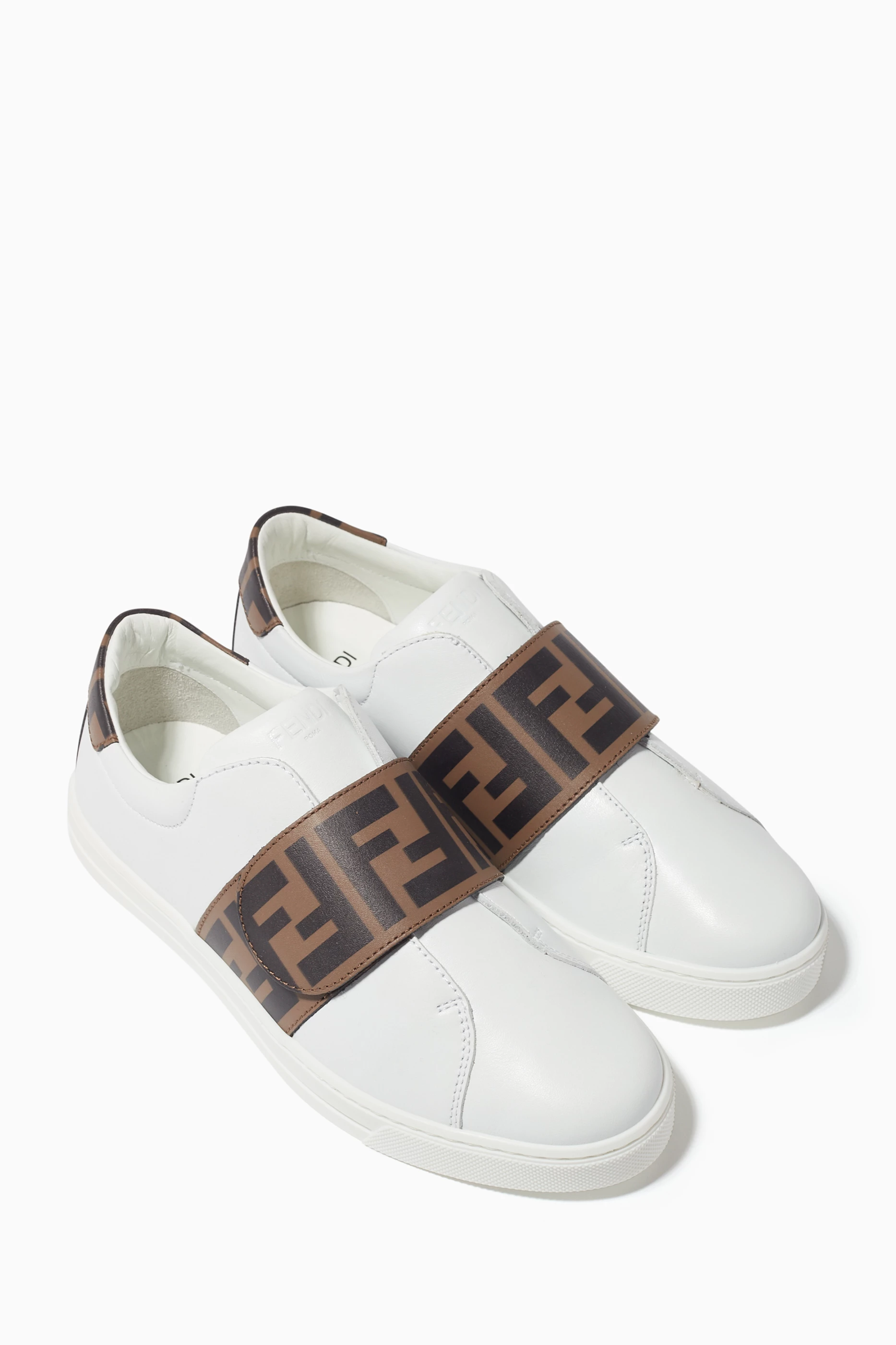 Buy Fendi White FF Logo Velcro Sneakers for Boys in Saudi Ounass