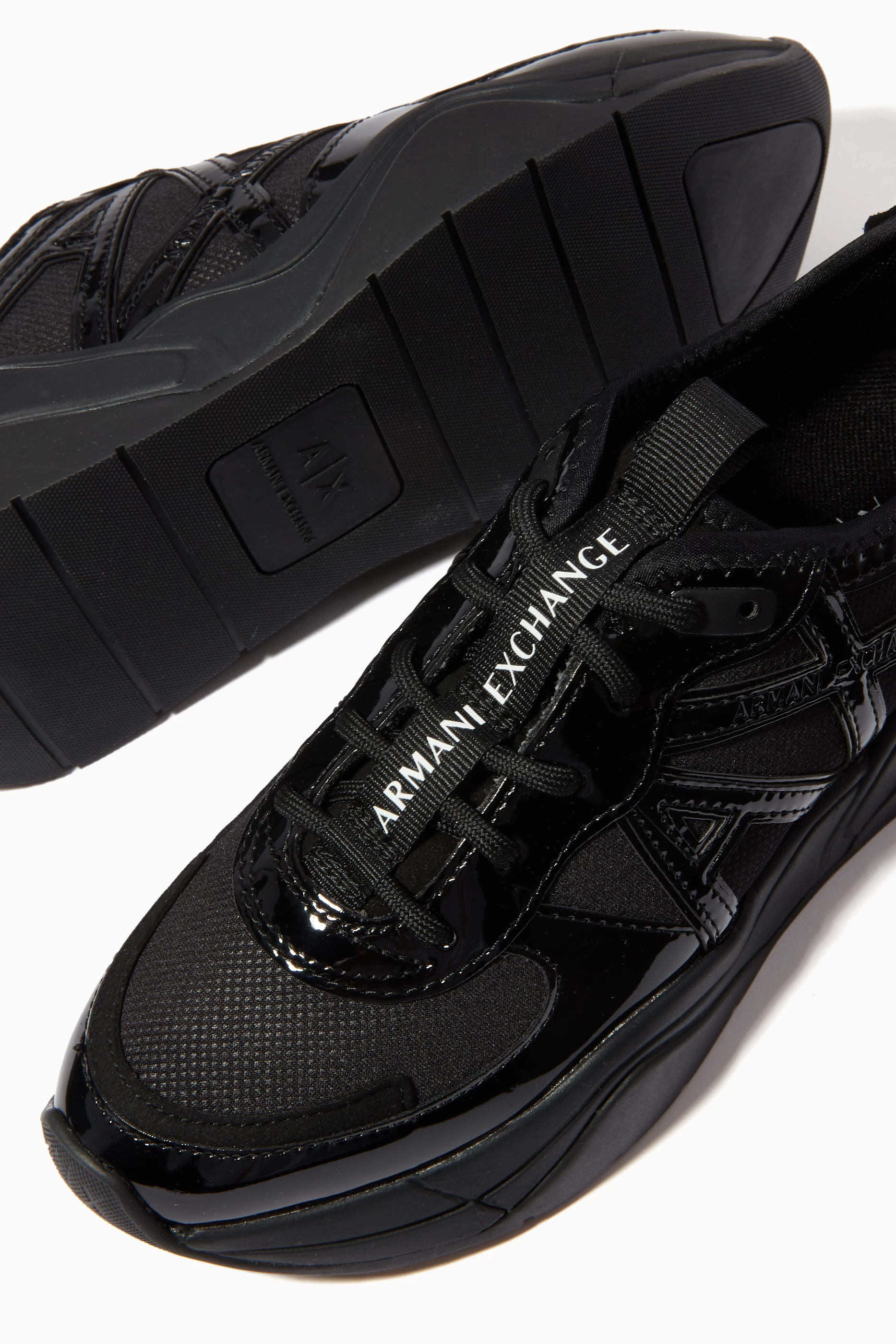 Buy Armani Exchange Black AX Icon Sneakers in Saffiano Faux