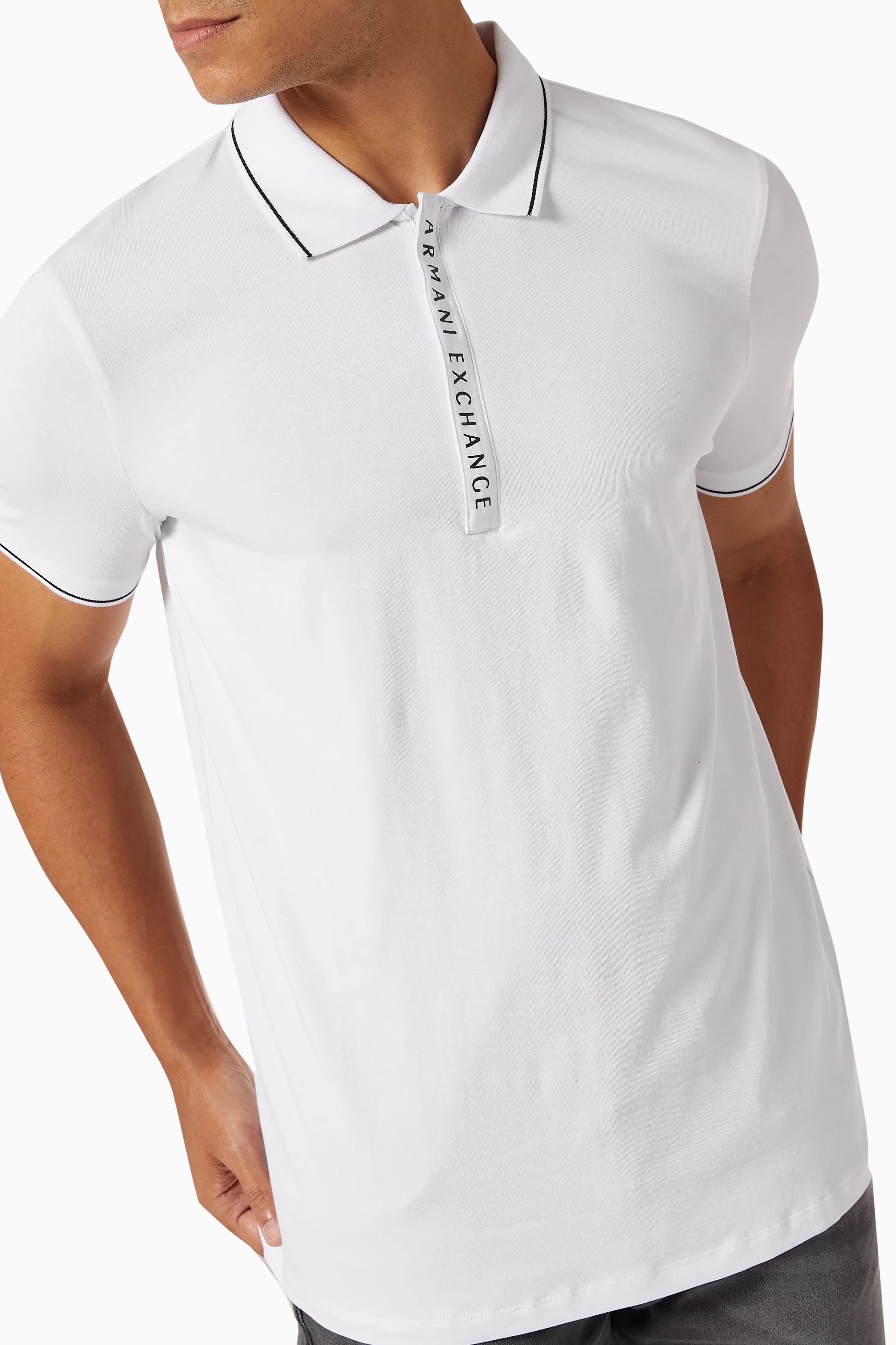 Buy Armani Exchange White AX Logo Cotton blend Polo Shirt for Men