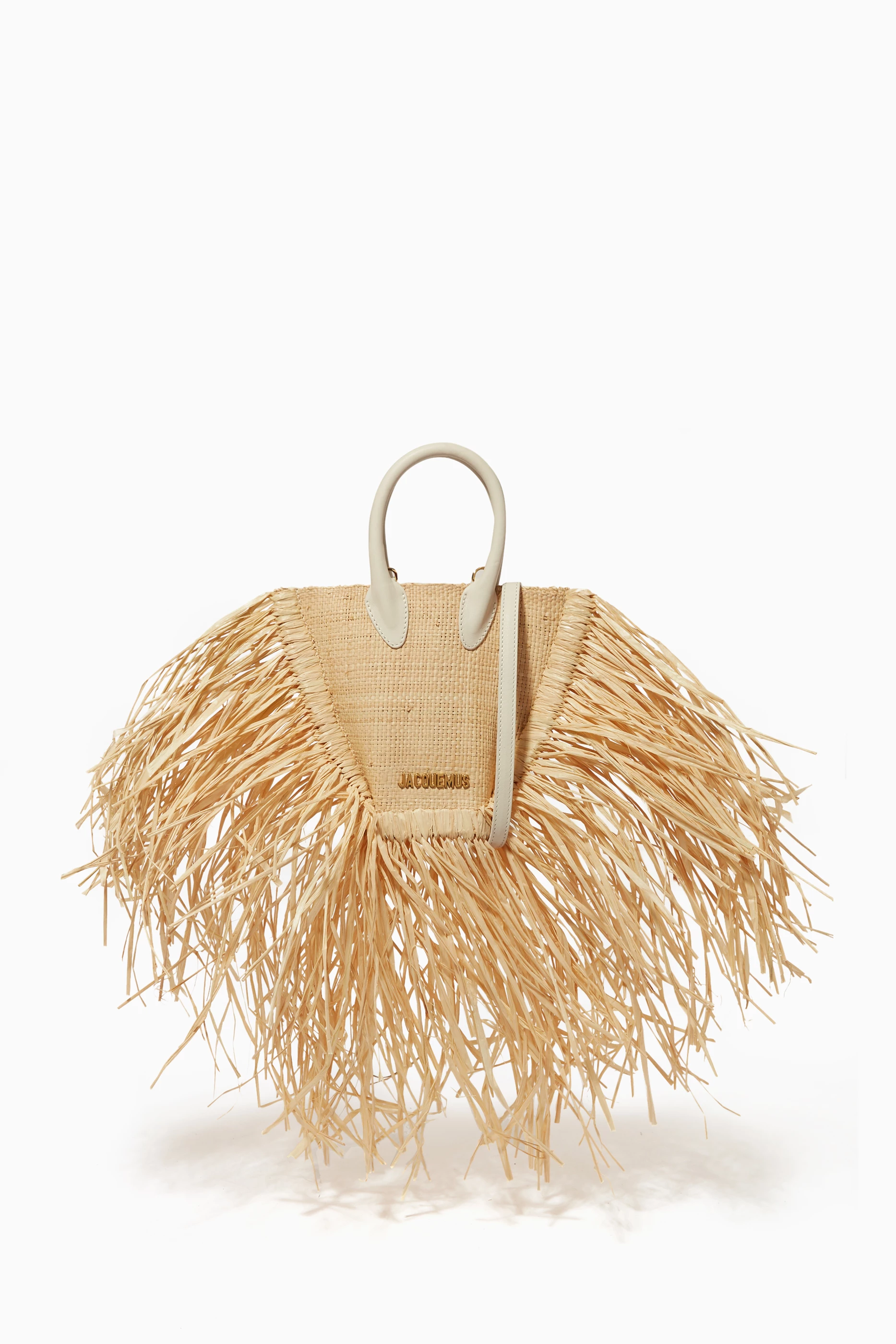 Buy Jacquemus Neutral Midi Le Petit Baci Raffia Bag for Women in
