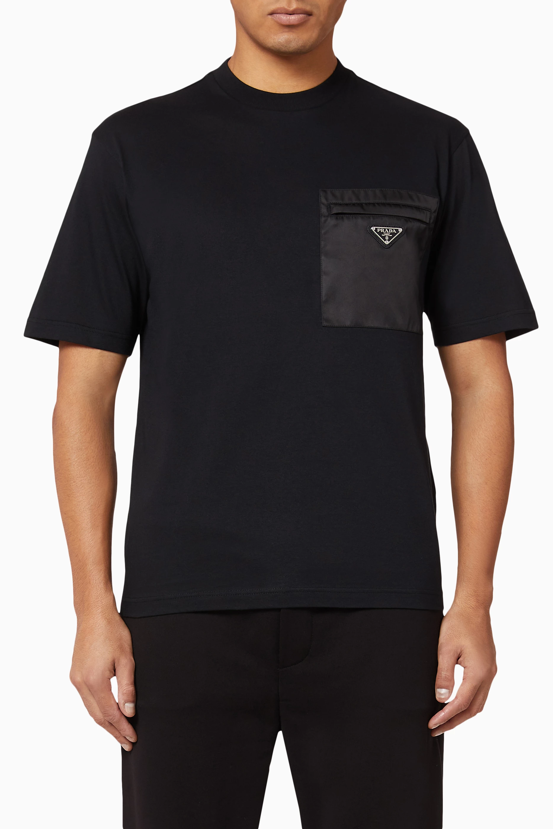 Buy Prada Black Triangle Logo Nylon Pocket T Shirt for Men in