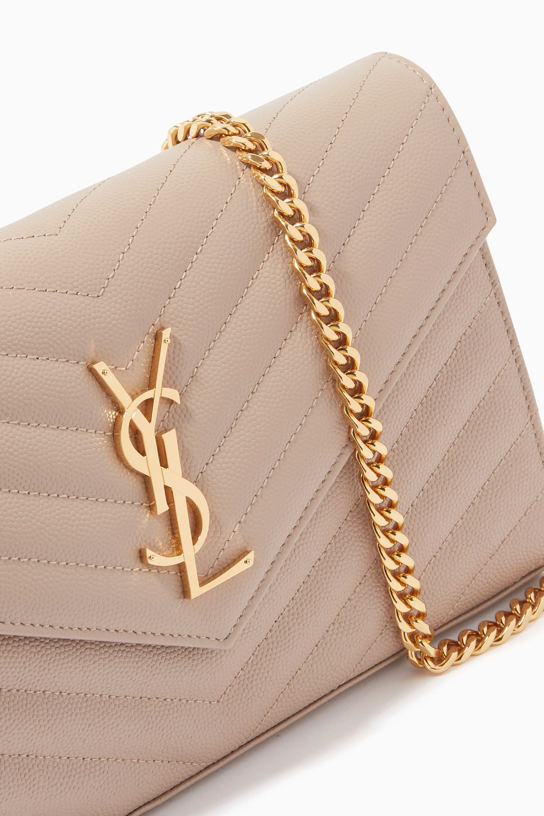 Buy SAINT LAURENT Neutral Cassandre Chain Wallet in Matelass