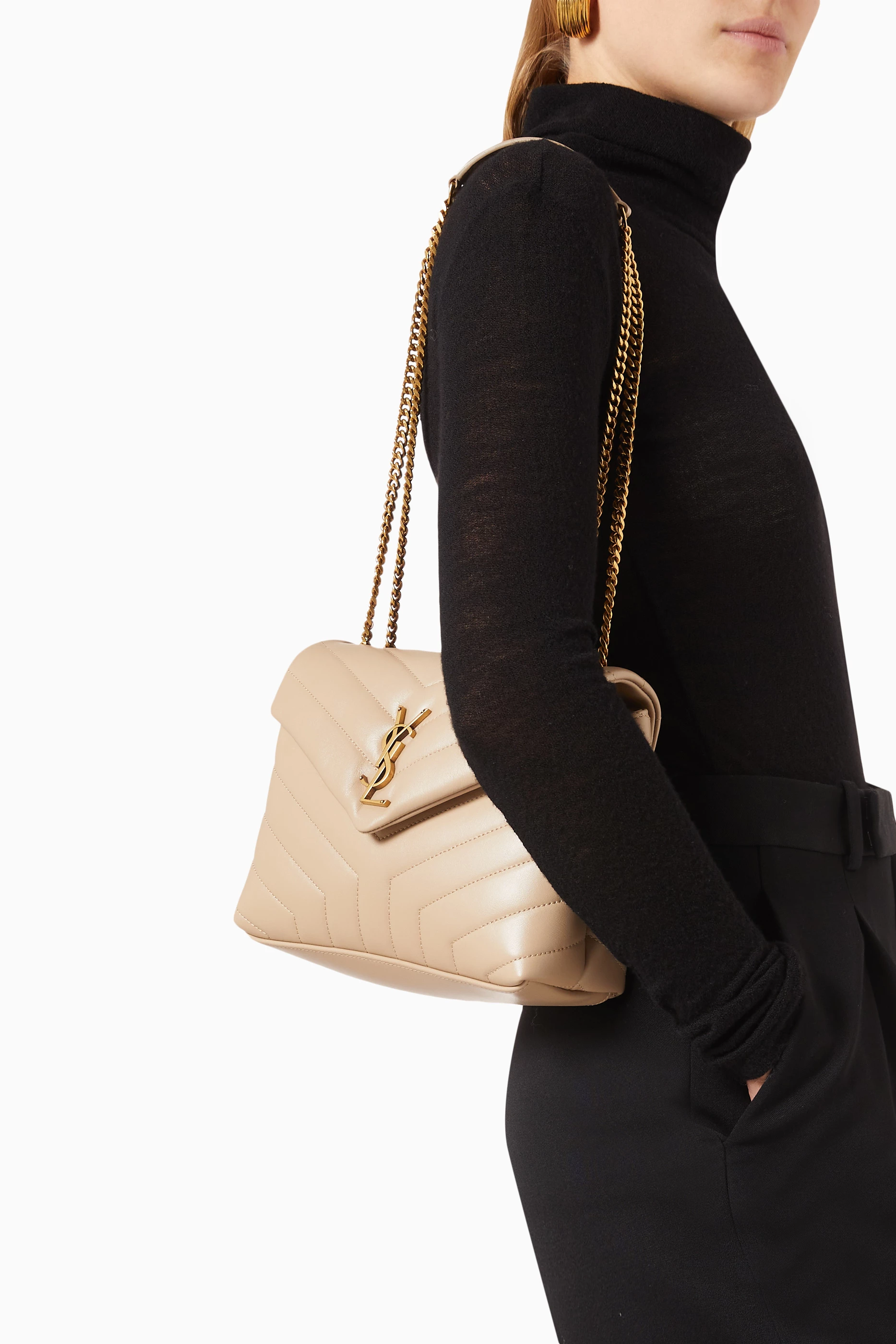 Buy SAINT LAURENT Neutral Small Loulou Bag in