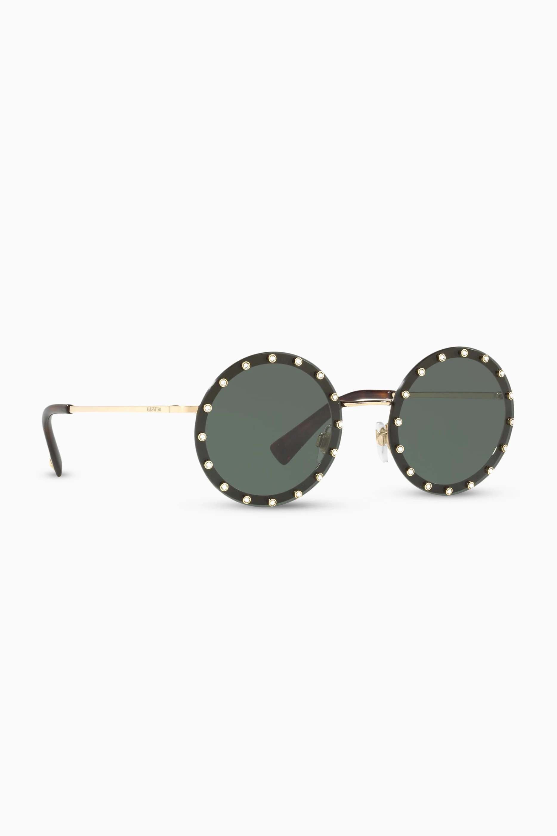 Buy Valentino Garavani Black Crystal Studded Round Frame Metal