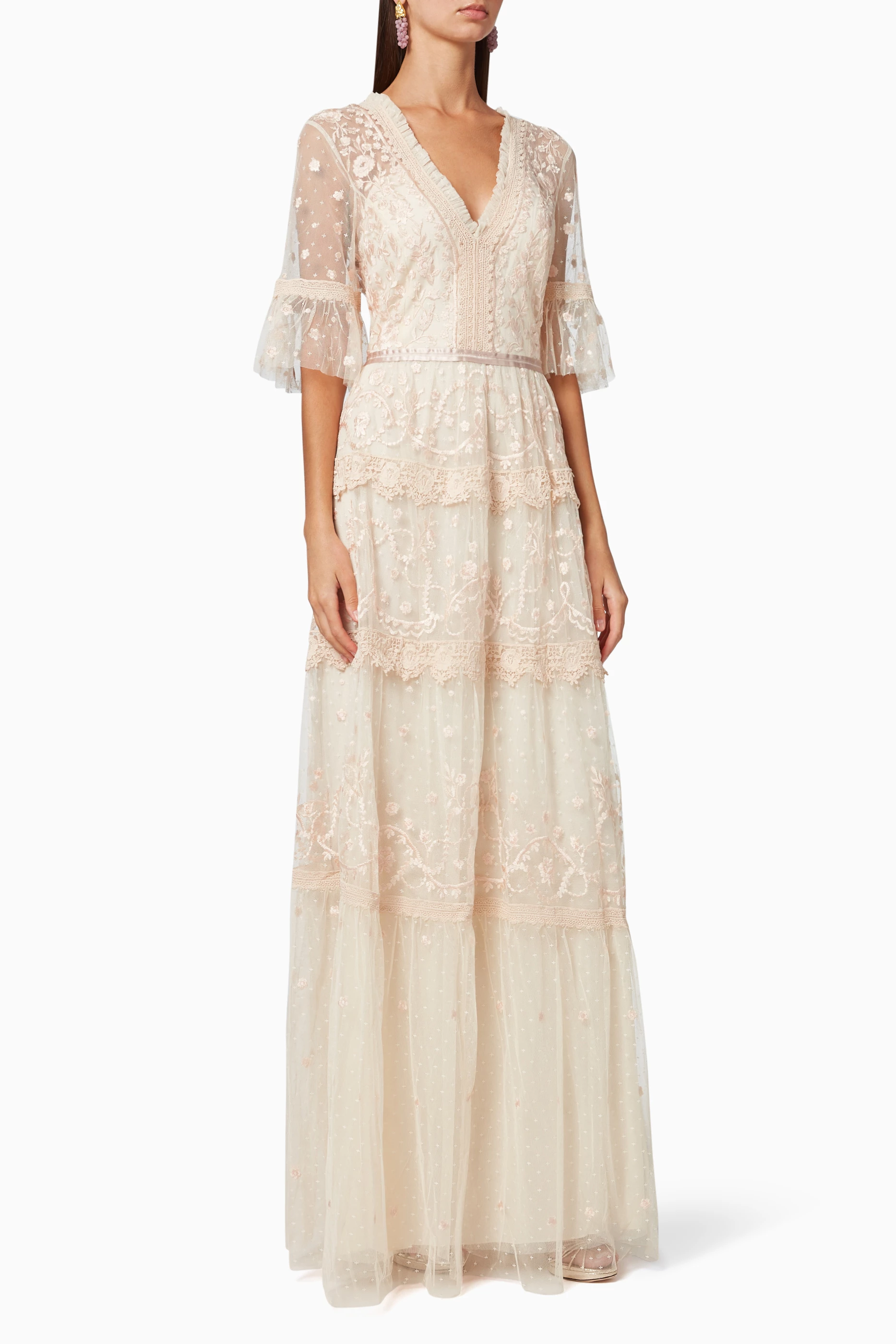 Buy Needle Thread Pink Midsummer Lace Gown for Women in Saudi