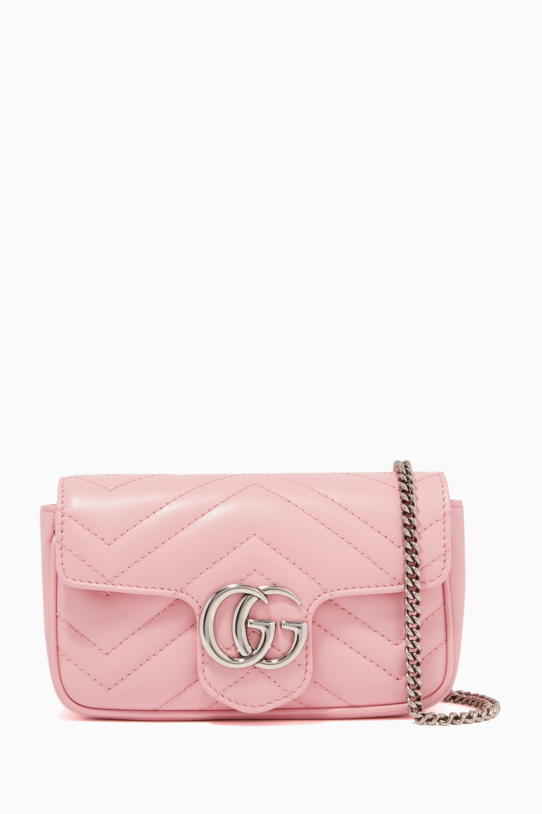 Buy Gucci Pink Super Mini GG Marmont Bag in Chevron Leather for